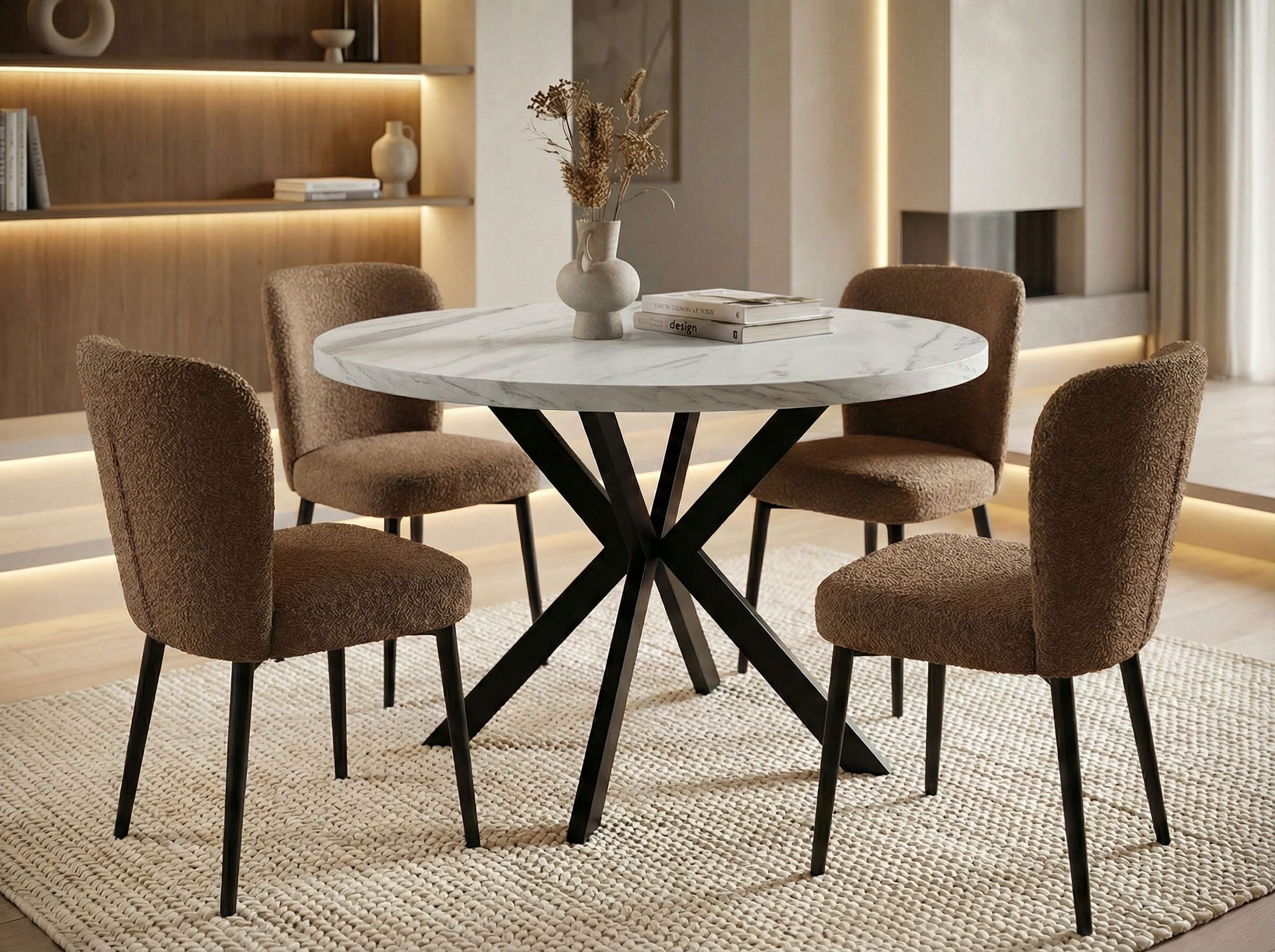 WFL GROUP Esstisch Valeo ausziehbar rund industrial mit schwarzen Metallbeinen (MADE IN EU, erhältlich in zwei Größen – 100/120 cm, ausziehbar auf 180/200 cm), platzsparender Tisch in Holzoptik für Küche, Esszimmer oder Wohnzimmer