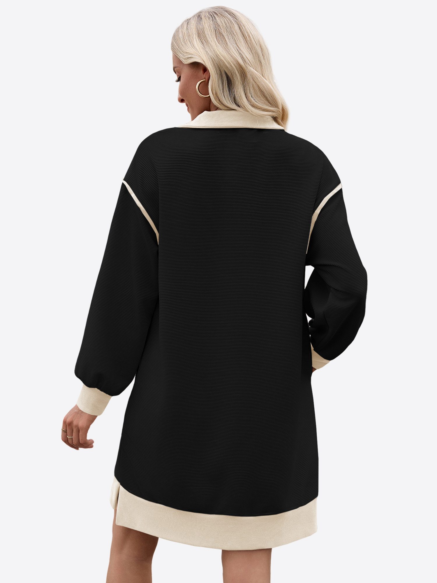 Imily Bela Minikleid Damen Langarm Lockerer Kleid mit V-Ausschnitt (Packung günstig online kaufen