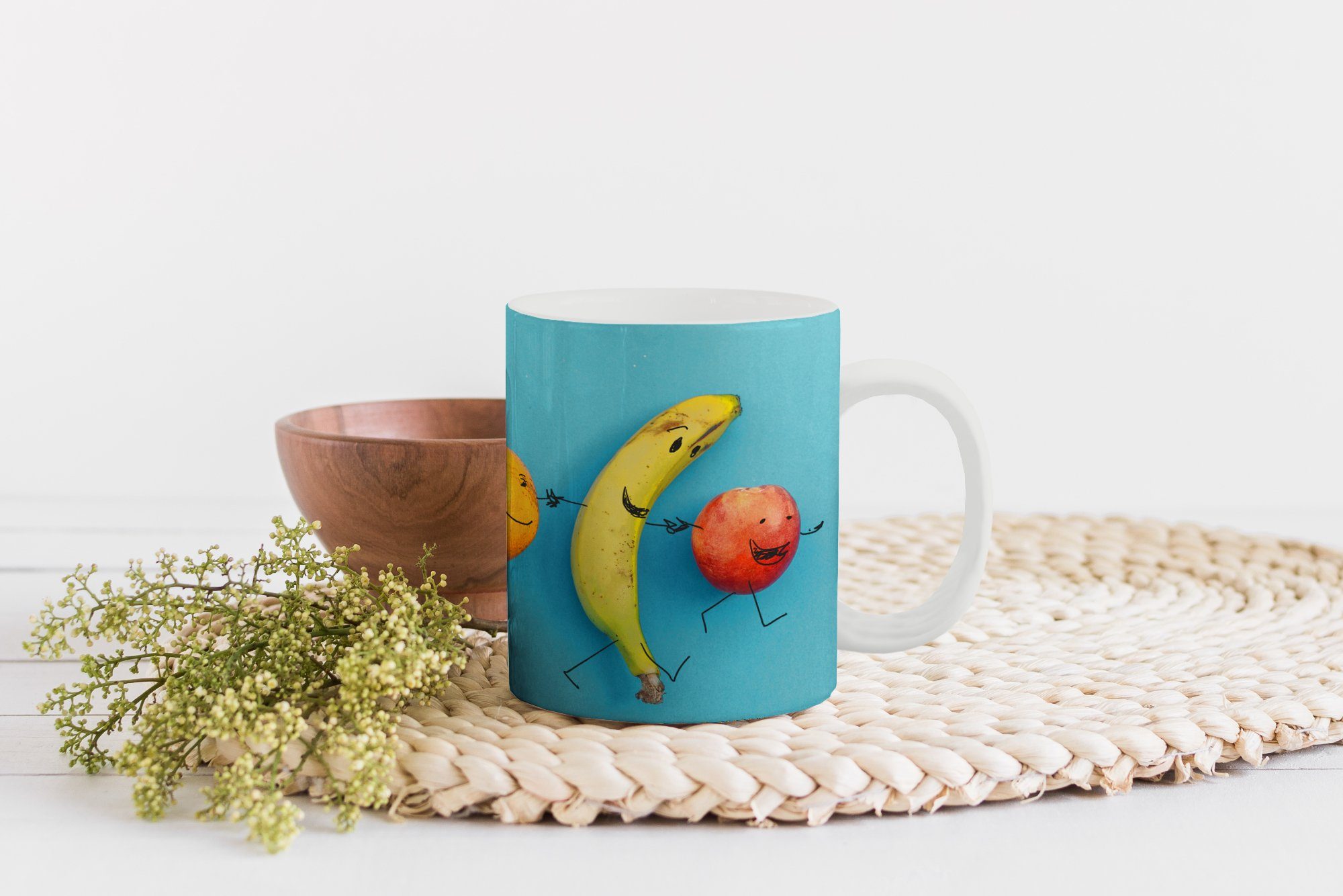 MuchoWow Tasse Smiley - Geschenk Becher, Blau, - Kaffeetassen, Keramik, Teetasse, Obst Teetasse