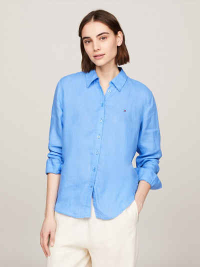 Tommy Hilfiger Hemdbluse LINEN RELAXED SHIRT LS mit Logostickerei auf der Brust