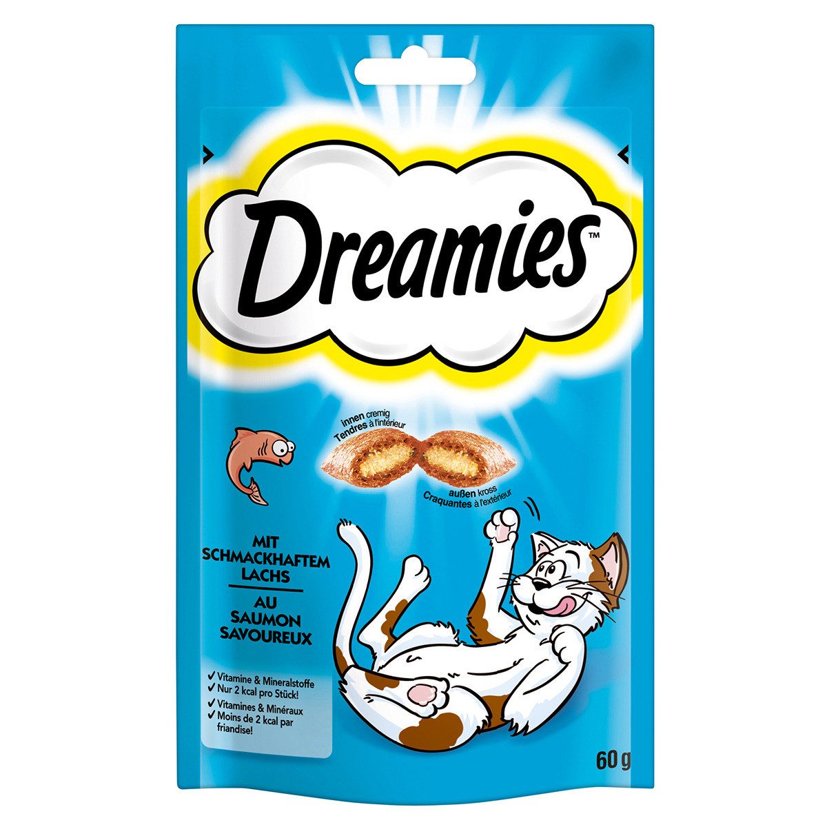 Dreamies mit schmackhaftem Lachs Geschmack 60 g - 6 Stück, Snack für: Katze