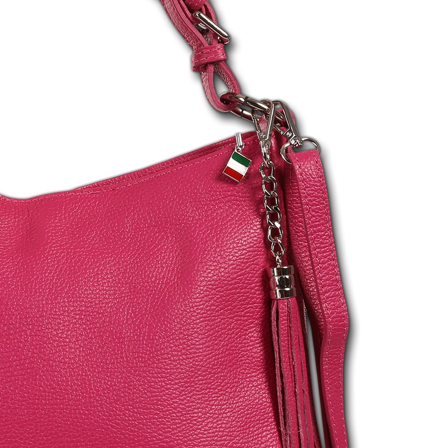 FLORENCE Schultertasche Florence Echtleder Hobo Bag Damen fuchsia (Schultertasche), Damen Schultertasche, Shopper Leder, fuchsia, pink ca. 30cm