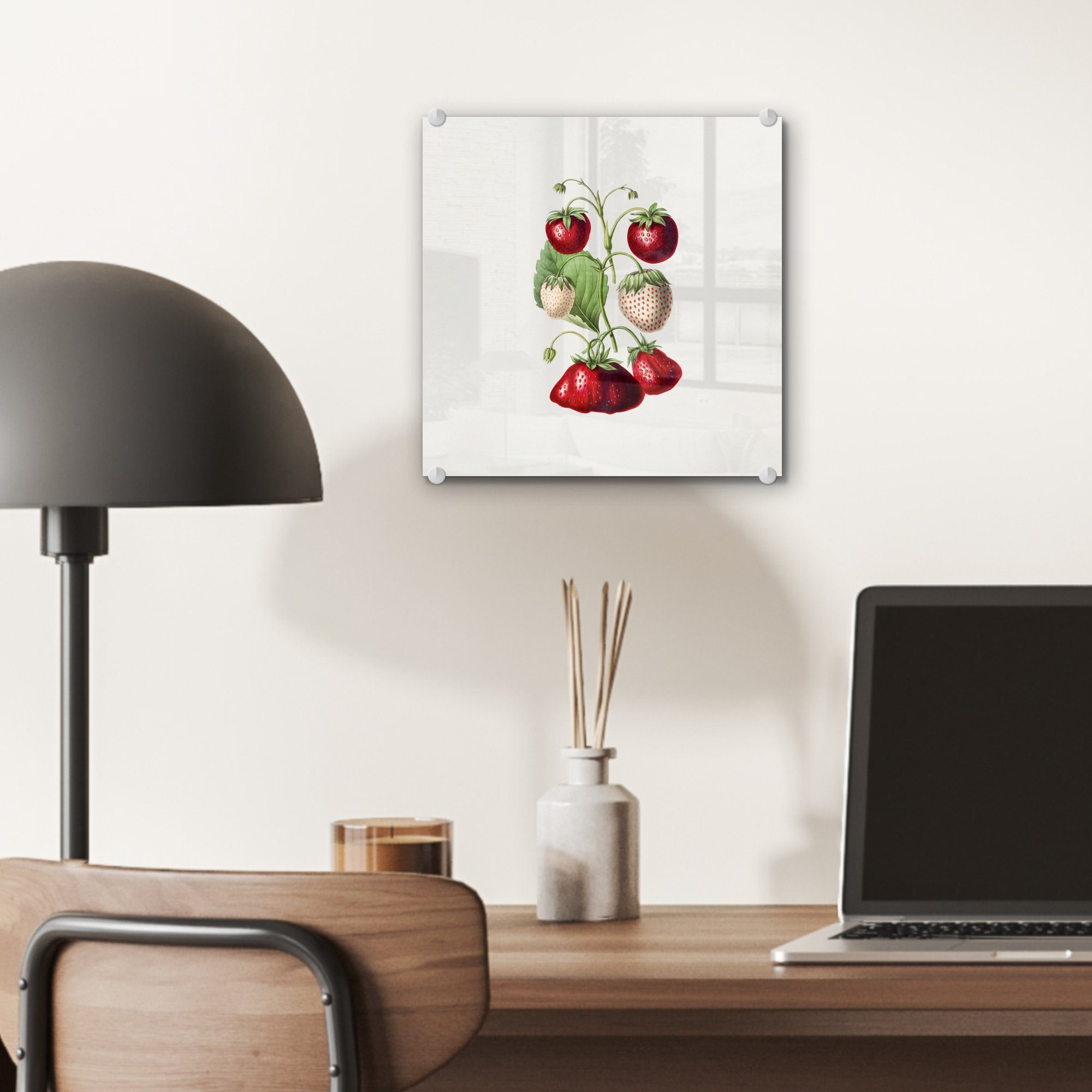 - Glas - Wanddekoration Frucht, Pflanze Erdbeeren auf MuchoWow auf St), - Wandbild Foto Glas Bilder - Acrylglasbild - (1 Glasbilder