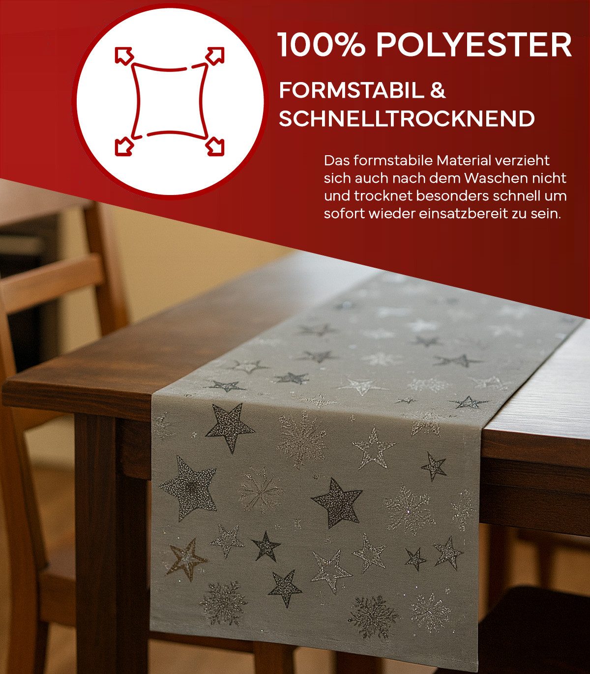 texpot Tischdecke Tischläufer Stickerei Sterne Winter günstig online kaufen