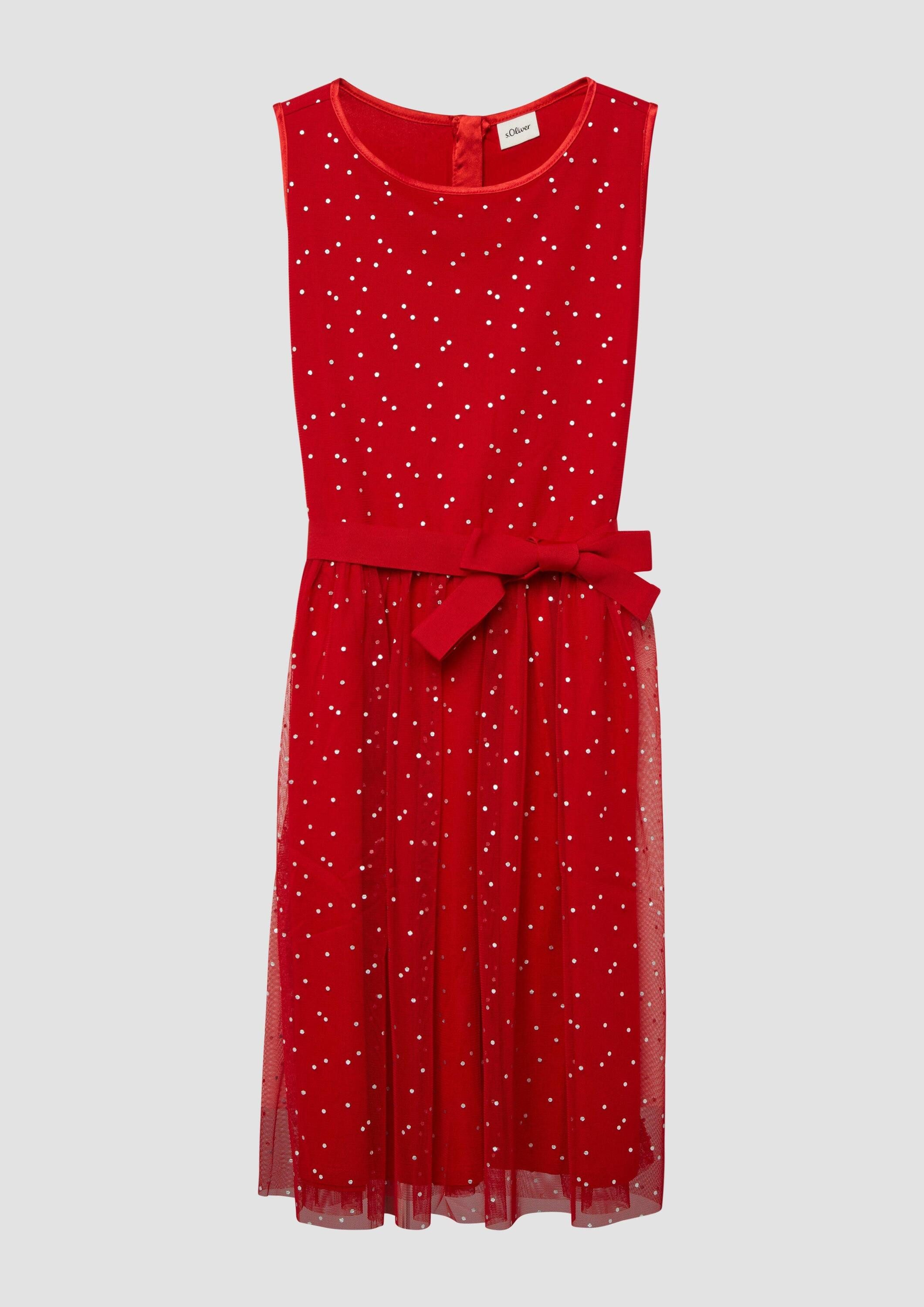 s.Oliver Midikleid Kleid Ärmelloses Mesh-Kleid mit silbernen Pünktchen
