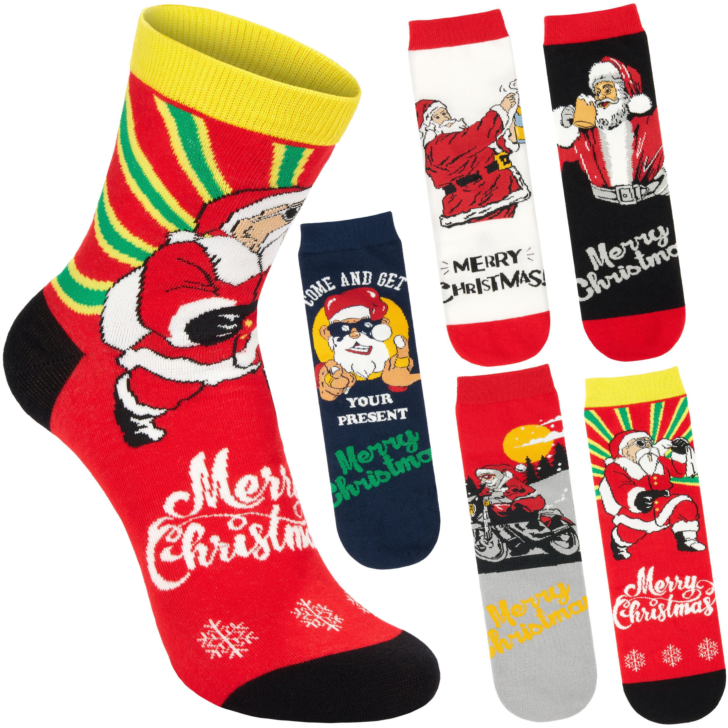 BRUBAKER Socken Herren Weihnachtssocken - Lustiger Weihnachtsmann (Bunte Ba günstig online kaufen
