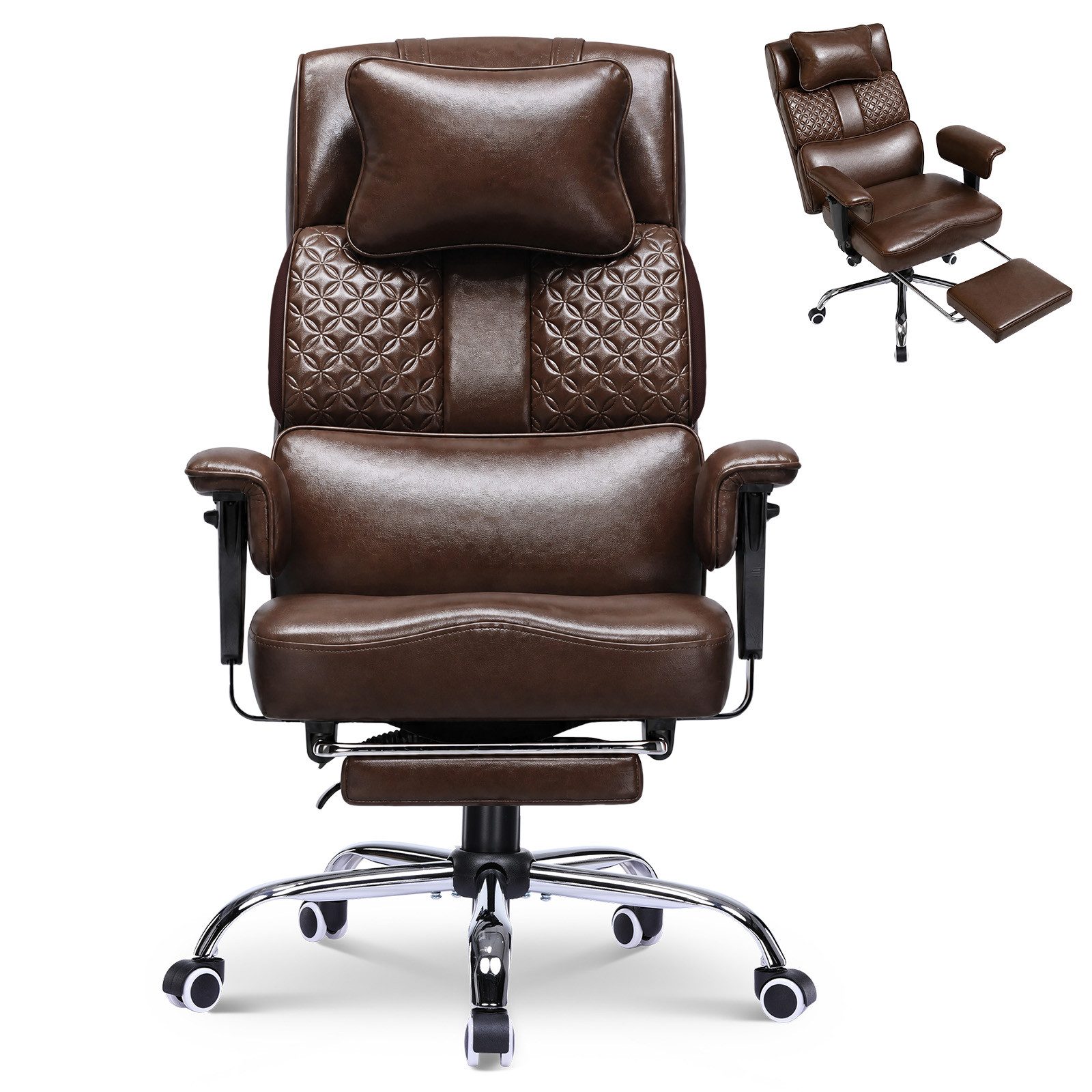 GTPLAYER Gaming-Stuhl Ergonomischer Bürostuhl mit Kopfstütze großer Lendenwirbelstütze, 54 cm breiter Sitz, Rückenlehne 90°–150° neigbar 180kg