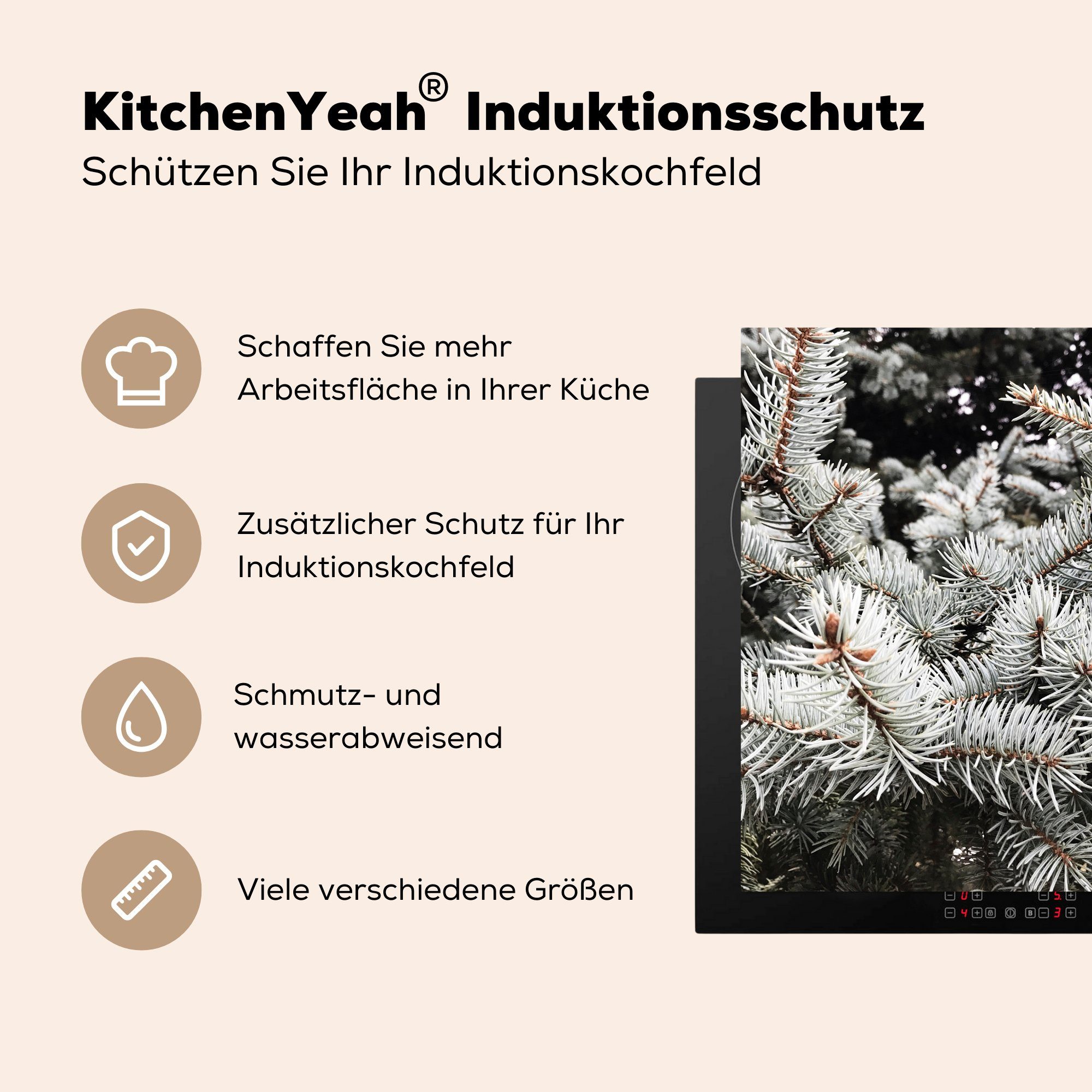 Vinyl, Äste cm, Herdblende-/Abdeckplatte - 78x78 MuchoWow küche Arbeitsplatte Winter, (1 Ceranfeldabdeckung, tlg), für - Baum