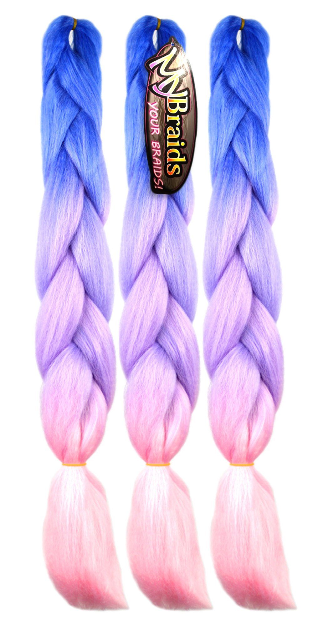 Braids YOUR Blau-Hellviolett-Hellrosa Zöpfe 34-CY im Pack MyBraids Kunsthaar-Extension 3-farbig Jumbo BRAIDS! 3er Flechthaar