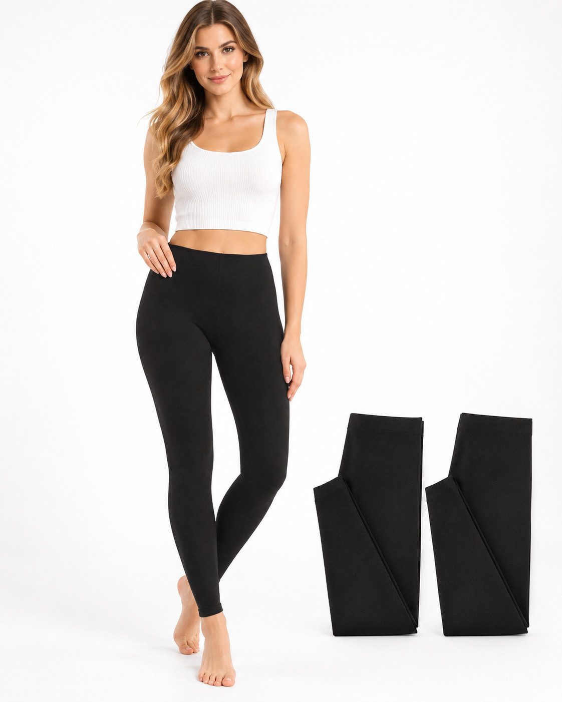 fashionshowcase Thermoleggings Damen 3er Pack gefüttert lange Winter Unterhose warm schwarz (Leggings-Set, 3er-Pack) innen gefüttert für …