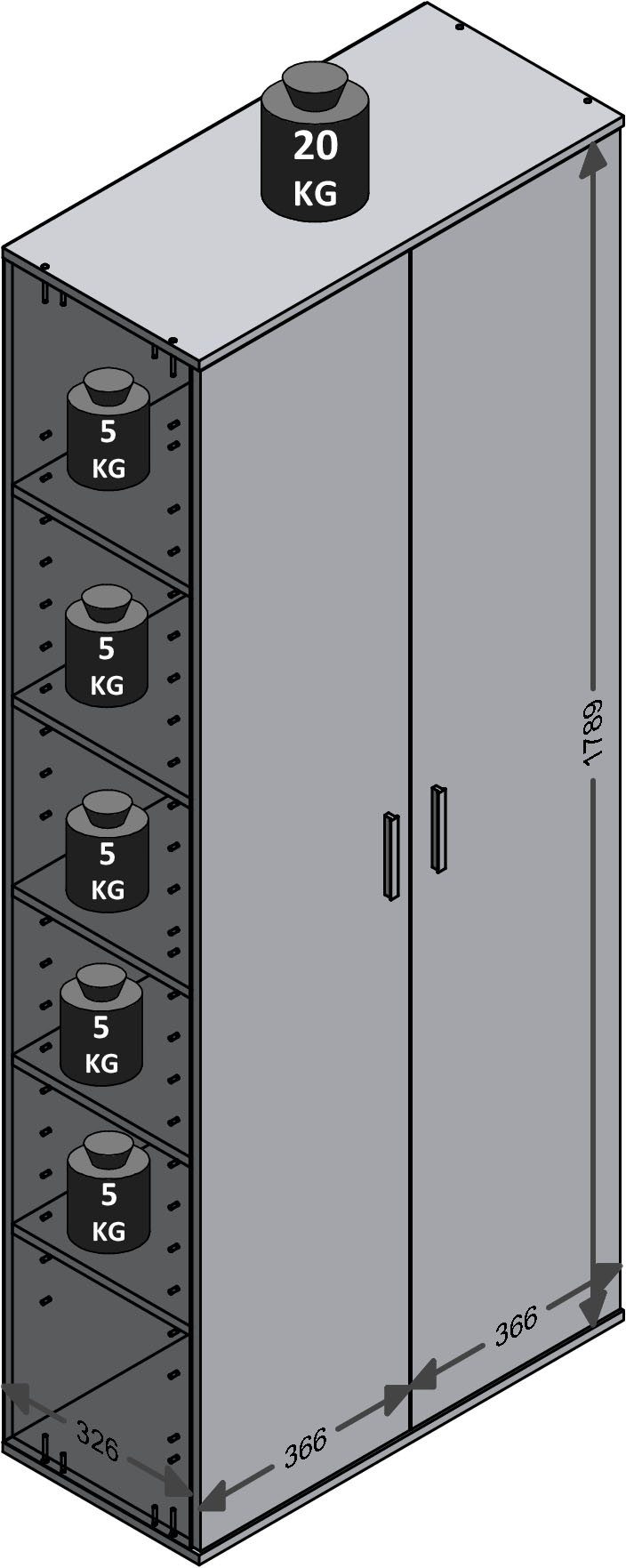 FMD Mehrzweckschrank Inca 3 Flurschr., Aktenschr., verstellb. Böden, mit/ohne Spiegel, B: 74 cm – Bild 5 von 5