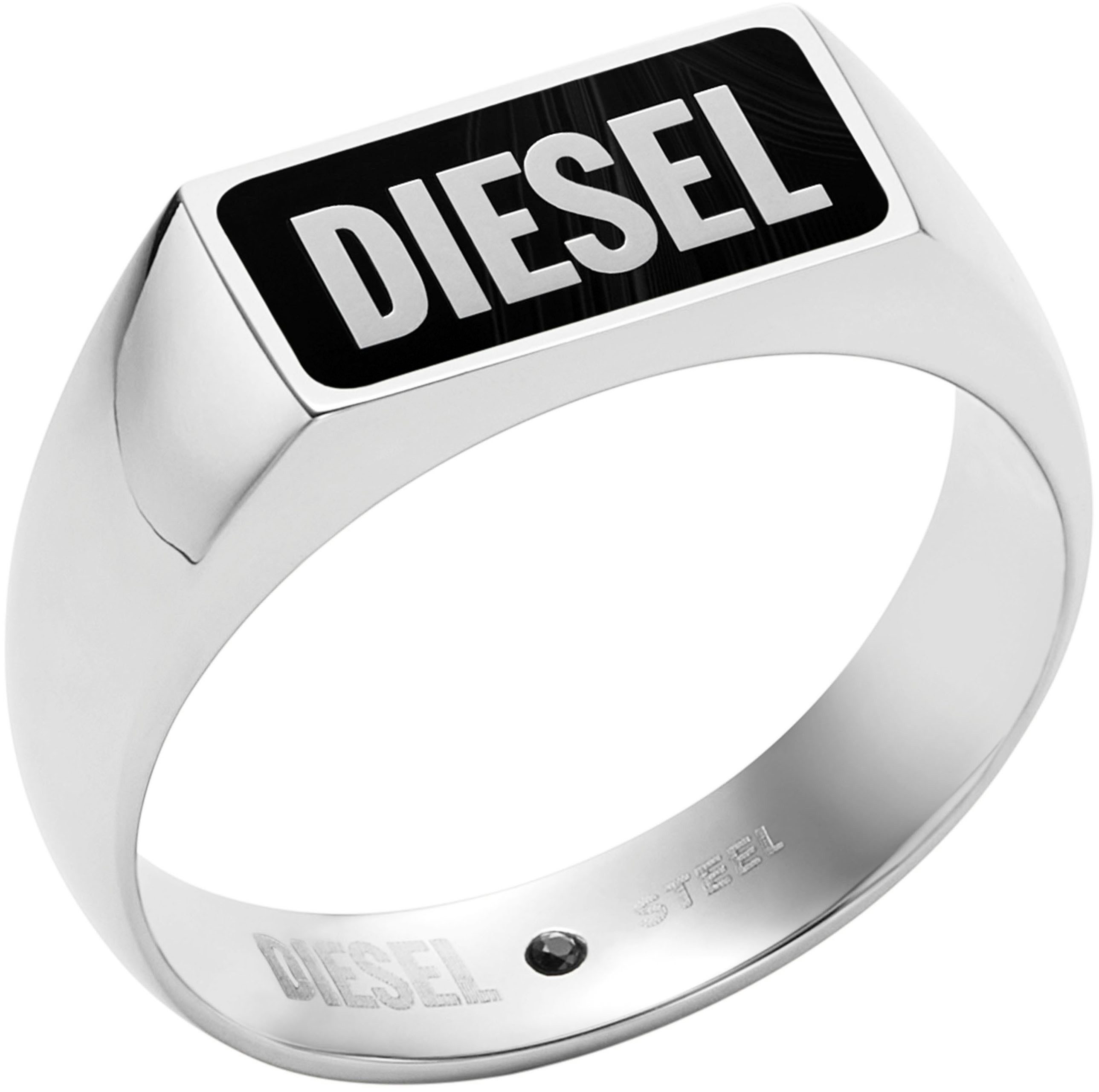 Diesel Fingerring Schmuck Geschenk Edelstahl Siegelring Black Agate Signet, mit Achat