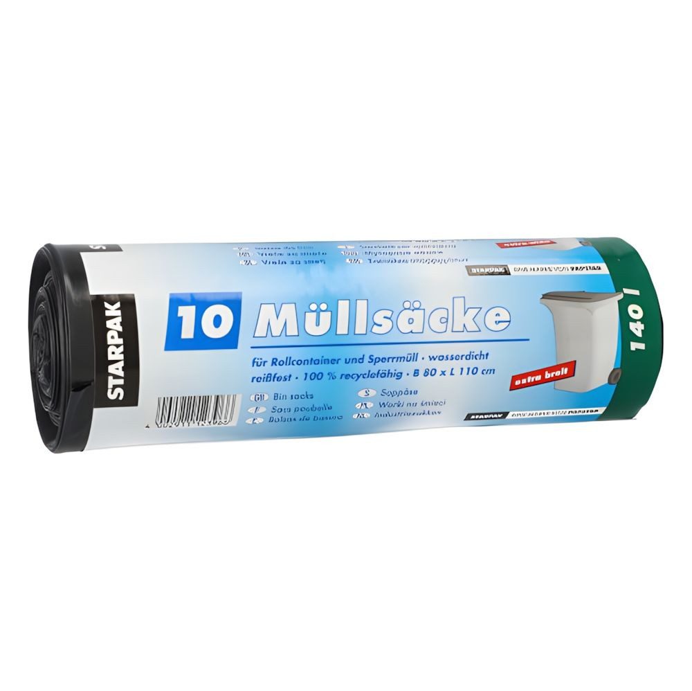 PAPSTAR Müllbeutel Müllsäcke, LDPE 140 l 110 cm x 80 cm schwarz 40 my 10 Stk