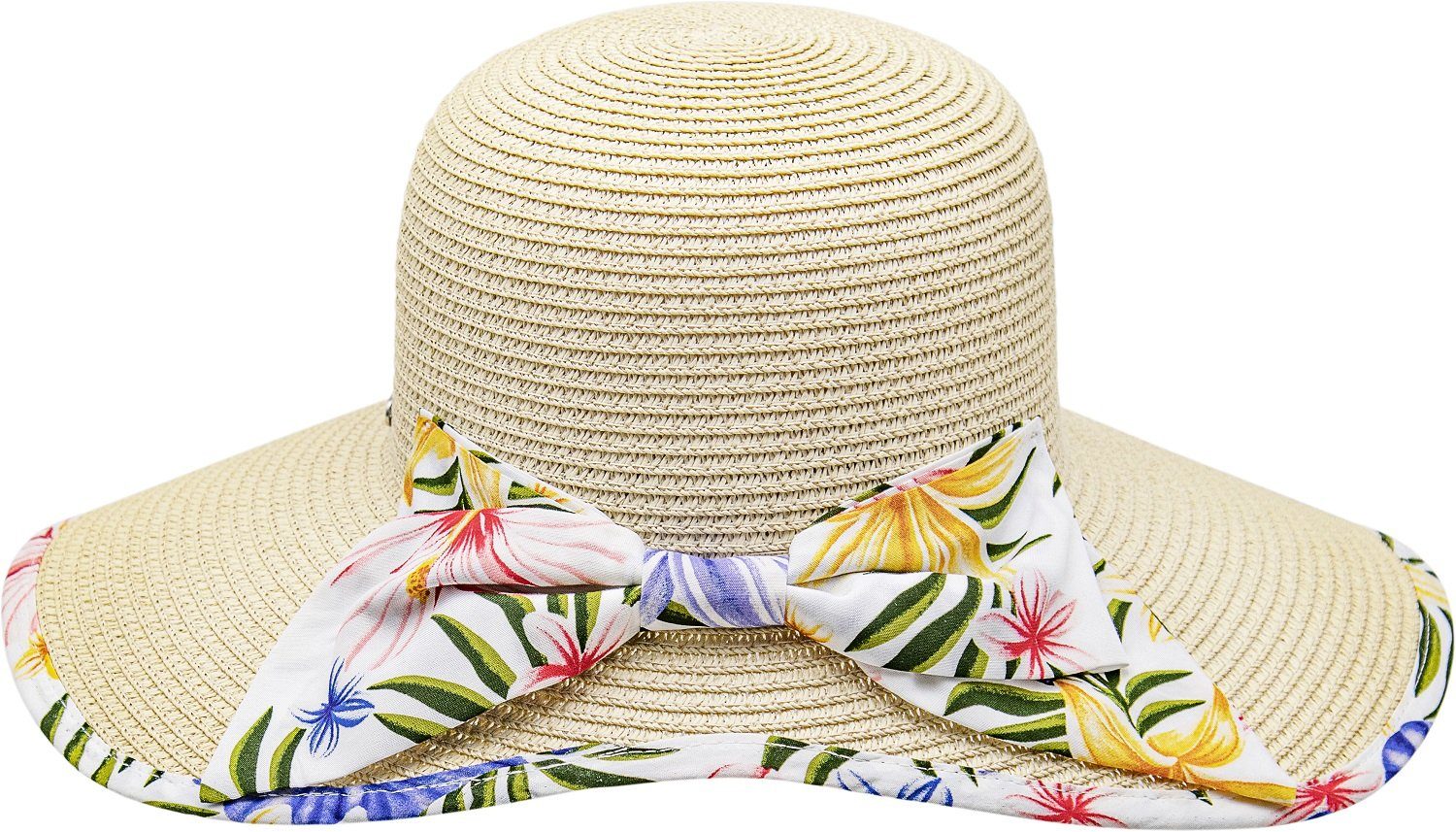 Damen Hüte chillouts Strohhut Long Beach mit Blumenripsband UV-Schutz 50+