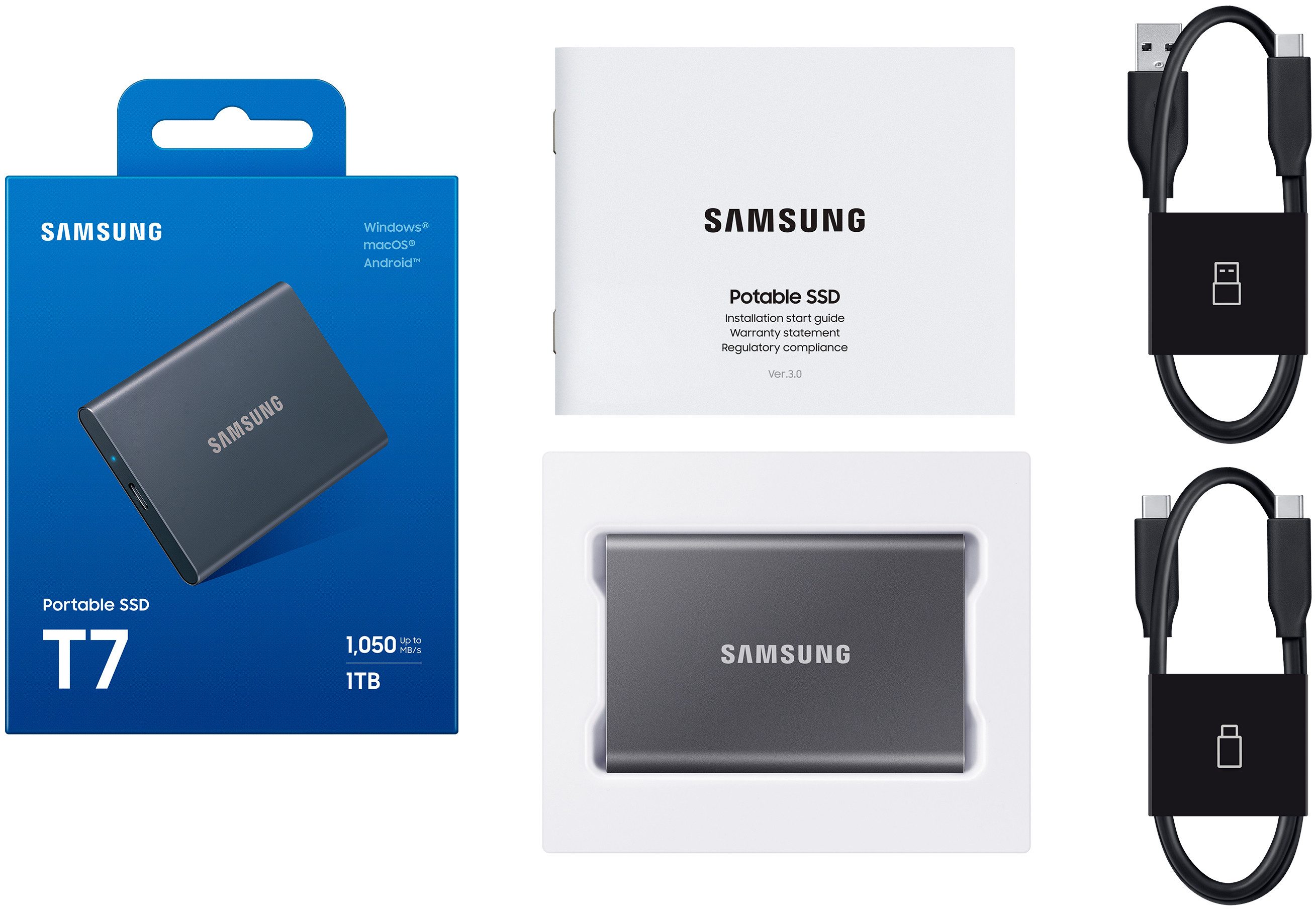 Samsung T7 externe SSD (1 TB) 3,5" 1050 MB/S Lesegeschwindigkeit, 1000 MB/S Schreibgeschwindigkeit