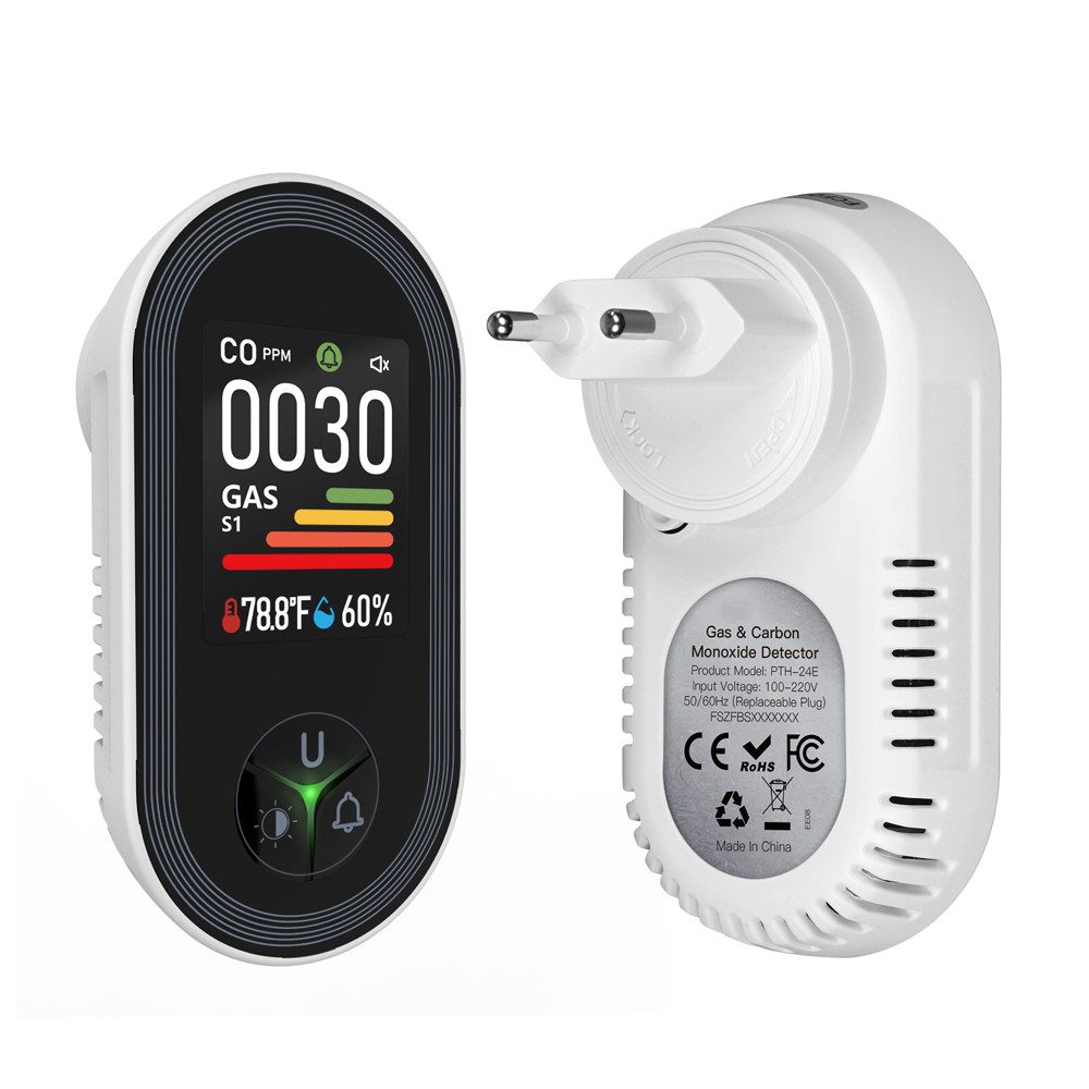 AFKSMILE Kohlenmonoxid- und Gasmelder mit Stecker, 4-in-1 CO-Melder für Zuhause CO-Melder (CO-Melder mit Temperatur- und Luftfeuchtigkeitssensor für Wohnmobile)