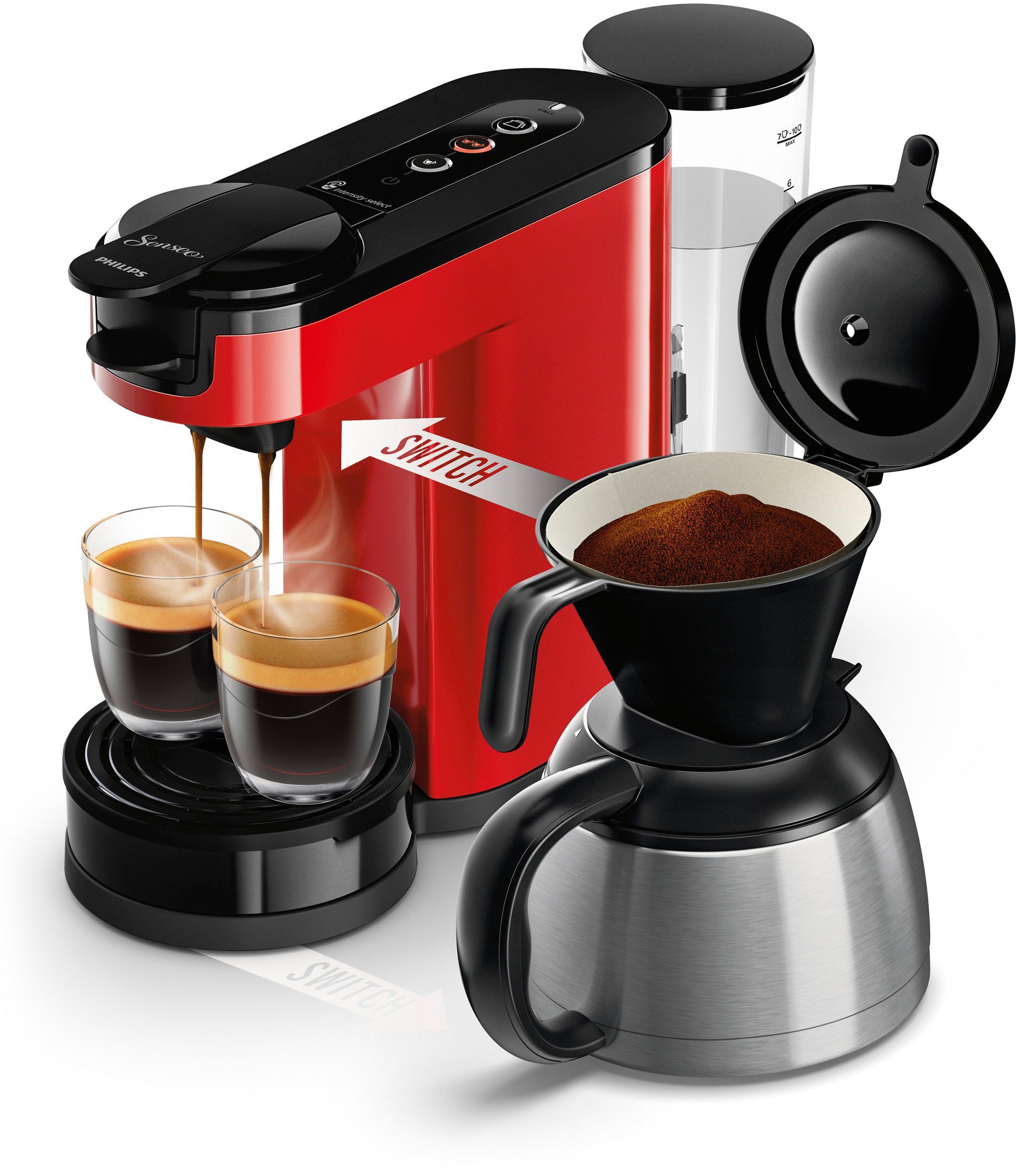 Philips Senseo Kaffeepadmaschine Switch HD6592/84, 2-in-1 Pad und Filterkaffee, 1l Kaffeekanne, aus 26% rec. Plastik
