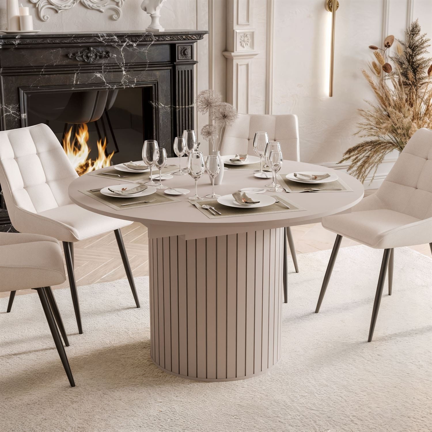 yourhouse24 Esstisch ELODIE 120-160 cm rund, Ausziehbar, Rillenfuß (rund/ov günstig online kaufen