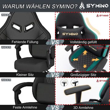 symino Gaming-Stuhl Ergonomischer Bürostuhl aus PU-Leder mit 3D-Armlehnen und Fußstütze, hoch atmungsaktiv, verstellbare Armlehnen und Rückenlehne, schwarz