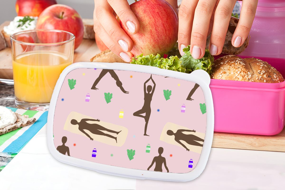 Kunststoff Erwachsene, Brotbox Zen - Kunststoff, MuchoWow für Snackbox, Mädchen, Lunchbox (2-tlg), Verhaltensmuster, Yoga - Brotdose rosa Kinder,