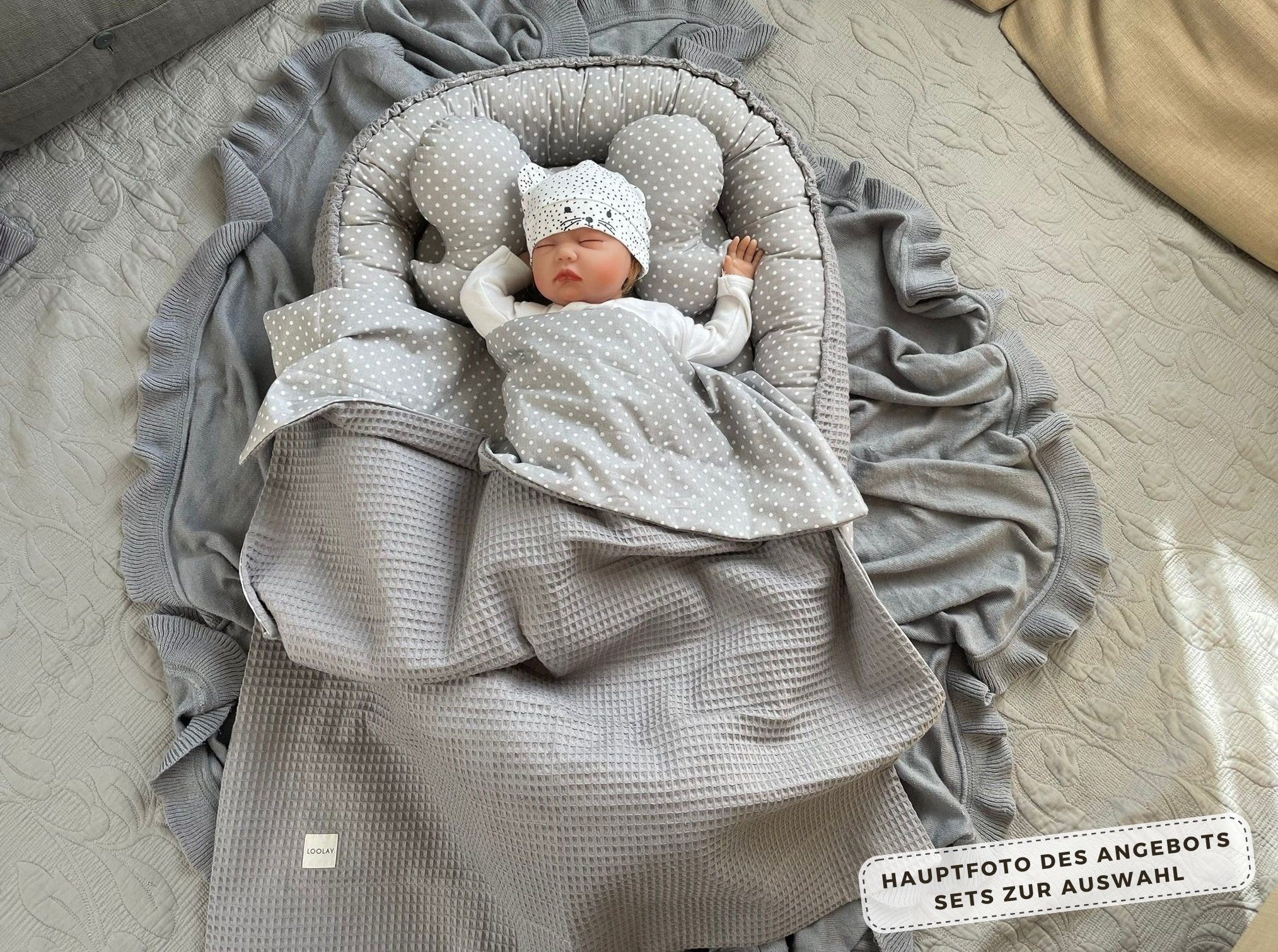 Bettnestchen WAFFELPIQUE Baumwolle BABYNEST Babykokon Neugeborene Babyaustattung