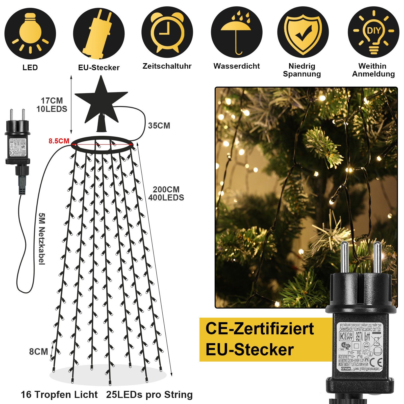 Rosnek LED-Baummantel LED Lichterkette Weihnachtsbaum Wasserfall Beleuchtun günstig online kaufen