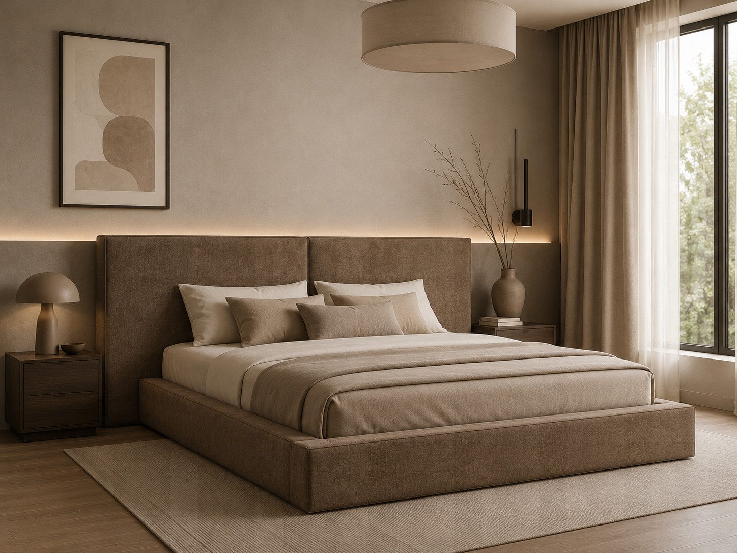 MOEBLO Polsterbett aus Strukturstoff Bett 06 (Bezug: Strukturstoff, Doppelbett mit Kopfstütze, Rahmenbettgestell, mit Bettkasten und Lattenrost), gepolstertes Kopfteil