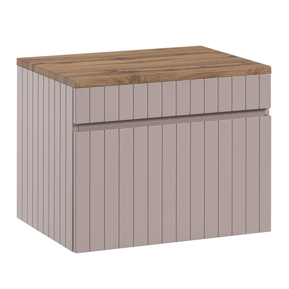 Lomadox Waschbeckenschrank IRAKLIO-56-ROSE Waschbeckenschrank 60 cm altrosa Eiche Nb. 1 Softclose Schubkasten