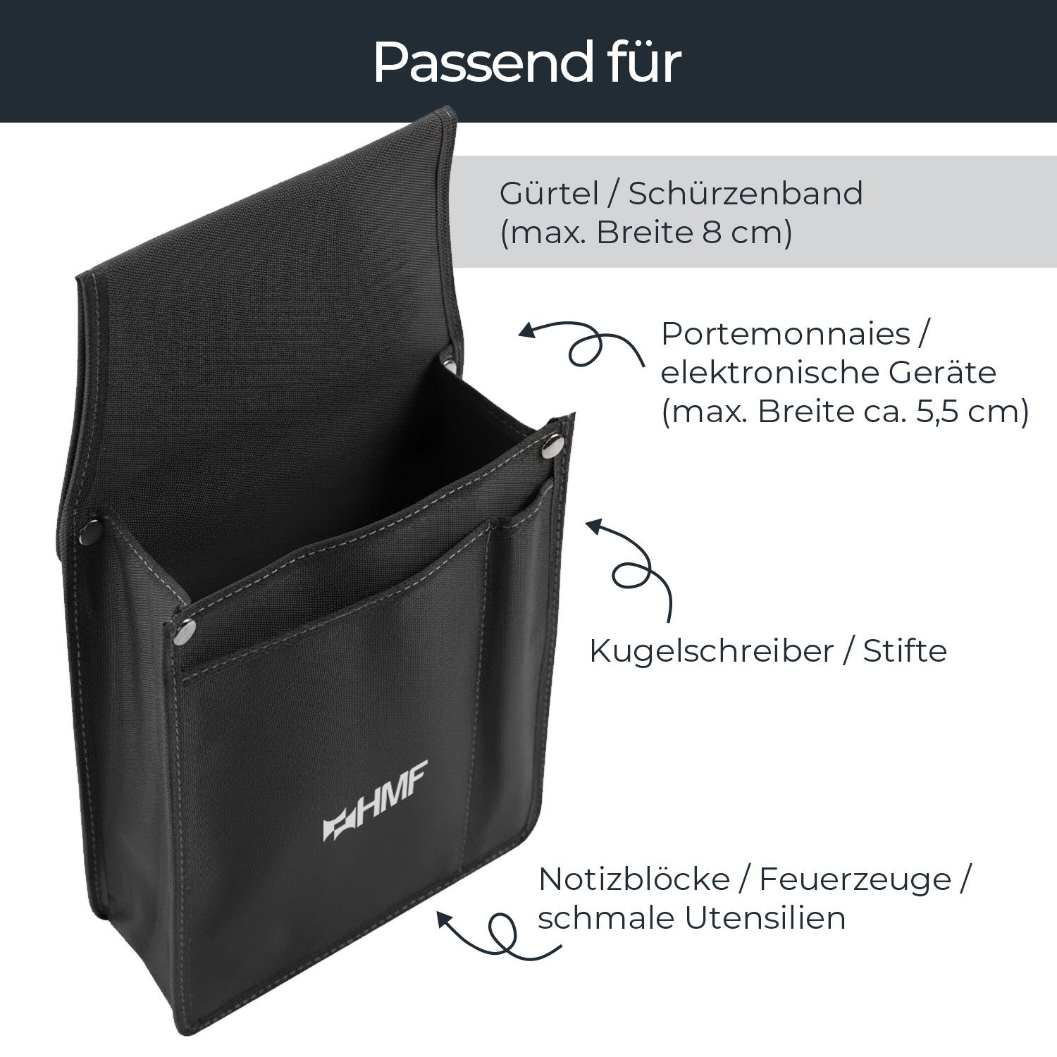 HMF Kellnerbörse Kellnertaschen Halfter, Holster für Kellnerbörsen, 14 x 26 x 5,5 cm, Schwarz