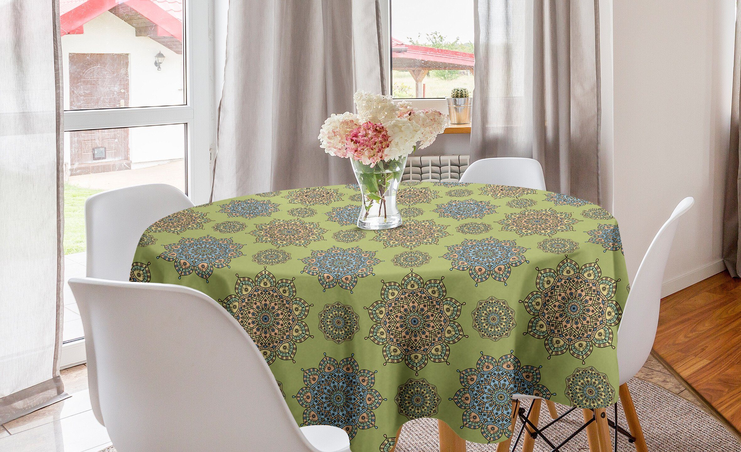 Abakuhaus Tischdecke Kreis Tischdecke Abdeckung für Esszimmer Küche Dekoration, asiatisch Mandala-Medaillon-Muster | Tischdecken