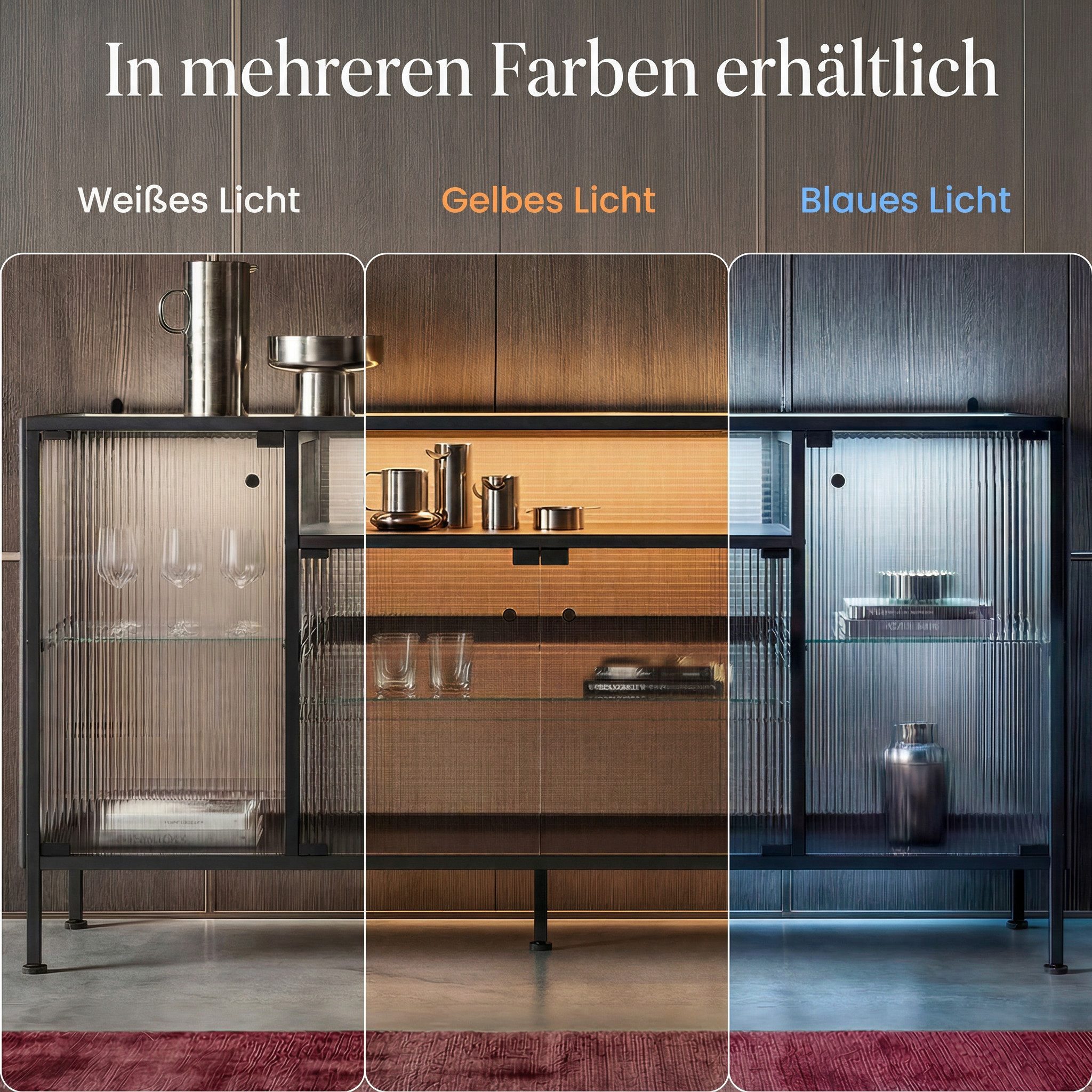 FUFU&GAGA Sideboard 140-160cm Glasvitrine Vitrinenschrank, mit Beleuchtung 3 Farbe – Bild 5 von 5