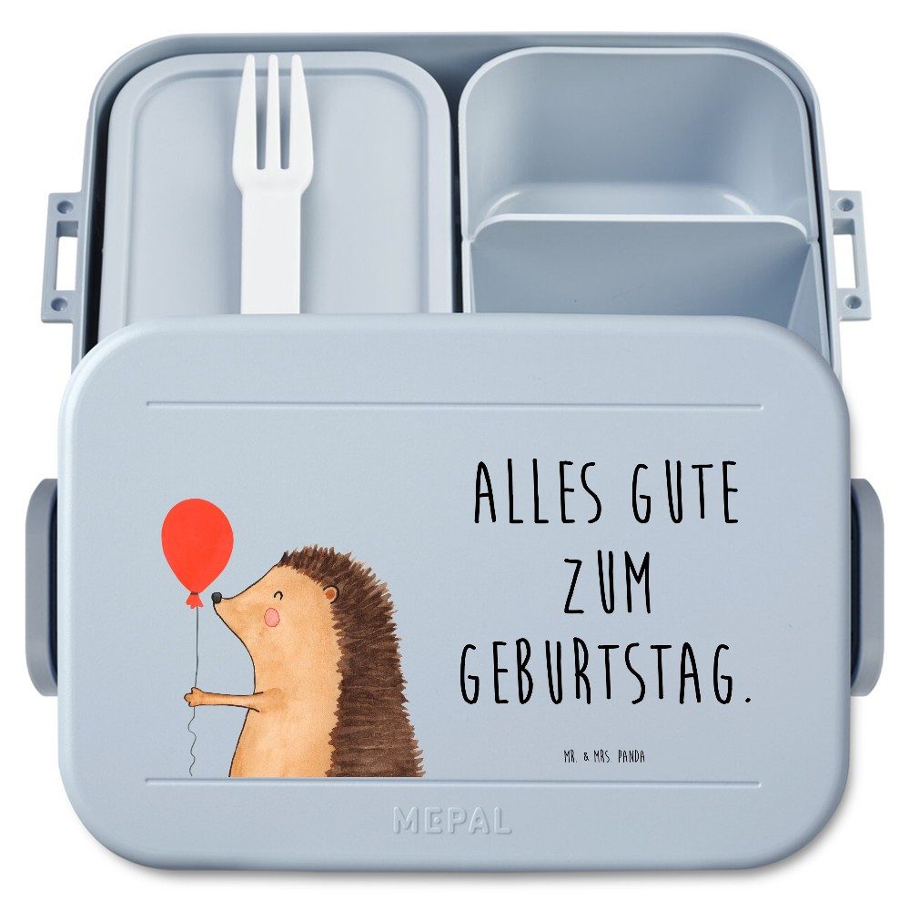 Mr. & Mrs. Panda Butterdose Igel Luftballon Motiv, Bento Box, Blau Pastell, Box, Ballon, Bentobox, Polypropylen lebensmittelecht, (Packung), Vesperbox Lebensmittelbehälter Bento Box