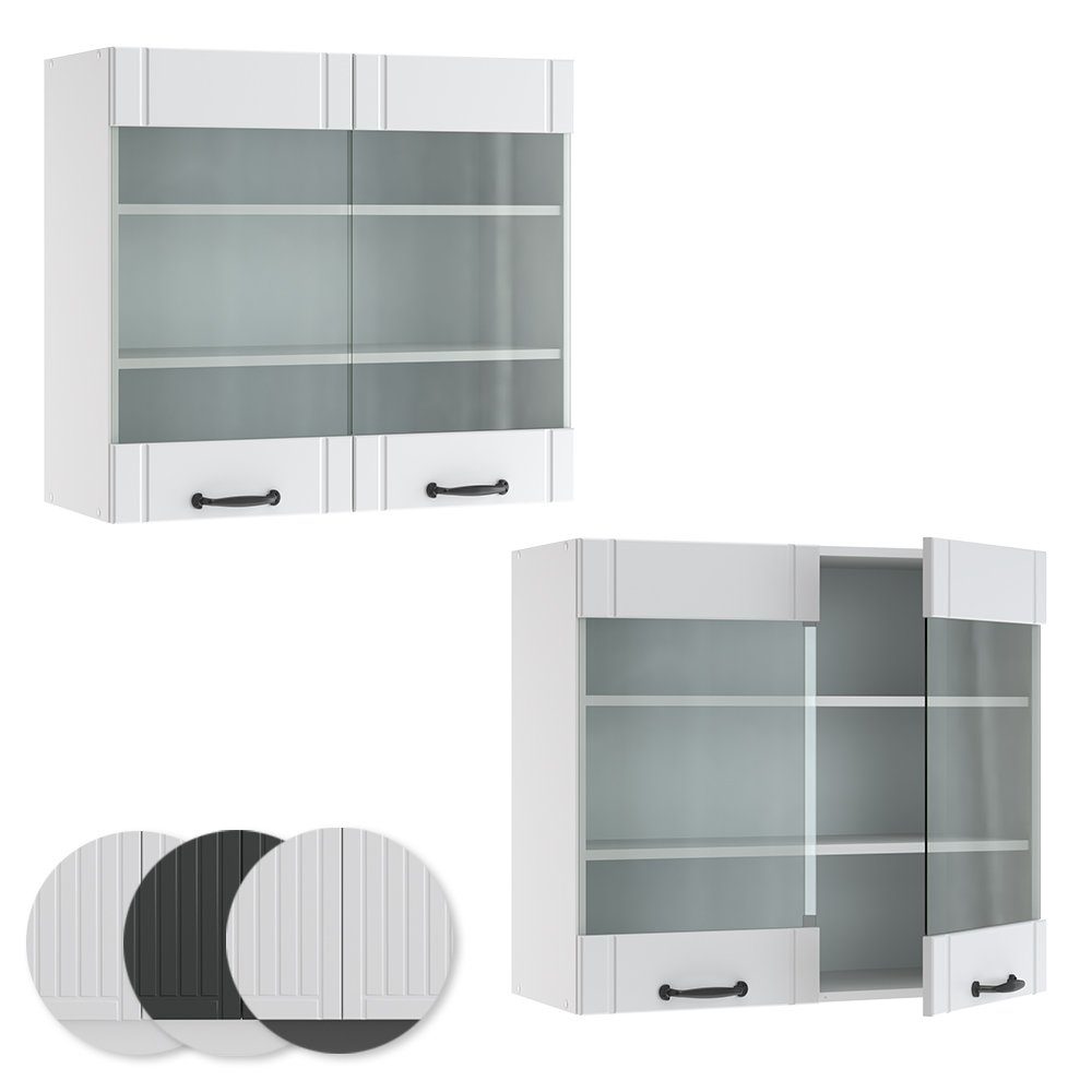 Vicco Glashängeschrank Fame-Line, Weiß Landhaus/Weiß, 80 cm (1-St) – Bild 5 von 5