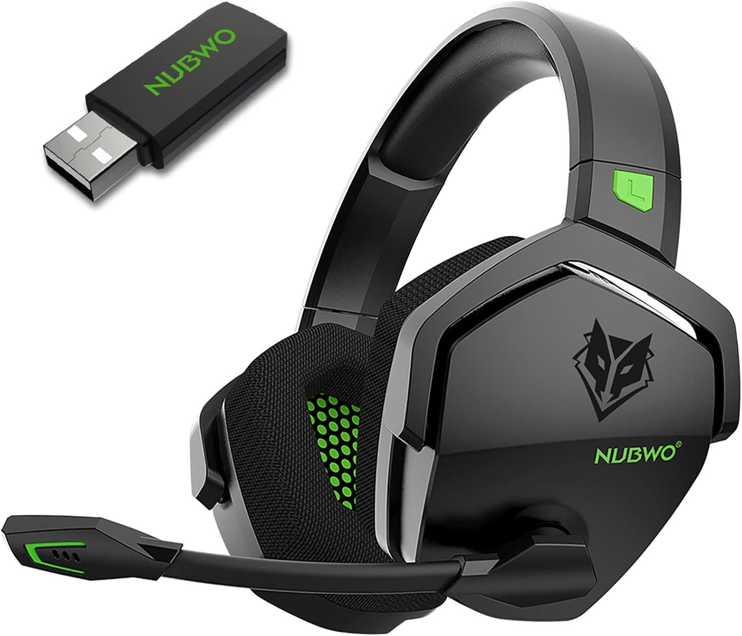 NUBWO mit Mikrofon für PS5 PS4 PC 100h Akku Gaming-Headset (Ergonomisches Design mit weichen Ohrpolstern bietet maximalen Tragekomfort selbst bei stundenlangem Gaming oder Arbeiten im Home Office, 2,4 GHz + BT Gaming Kopfhörer mit 50mm Treiber & langer Laufzeit)