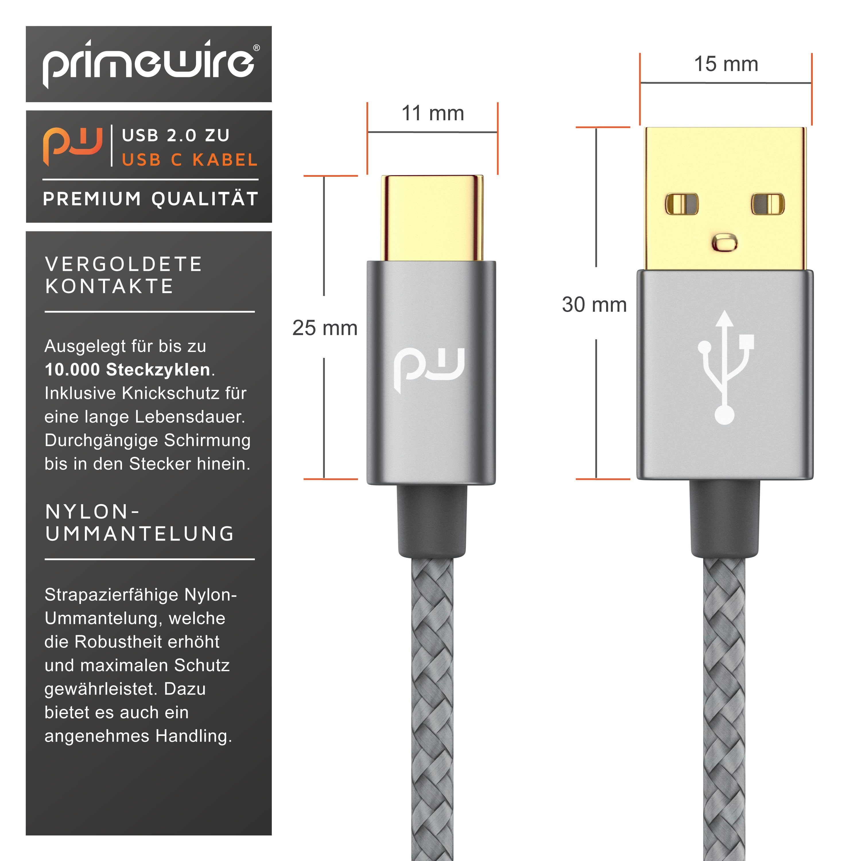 Primewire Typ C Ladekabel, Datenkabel, Adapterkabel für Smartphone & Tablet - 1m USB-Kabel, 2.0, USB-C, USB Typ A (100 cm), für Samsung Galaxy S8, S8, MacBook, Sony XZ, LG V20 G5 G6, HTC 10 uvm.