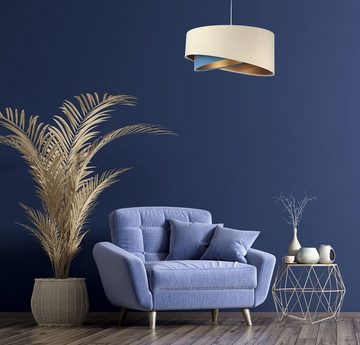 Licht-Erlebnisse Pendelleuchte MARLON, ohne Leuchtmittel, in Weiß Creme Blau Gold E27 D: 50 cm Stoff Metall Modern Wohnzimmer