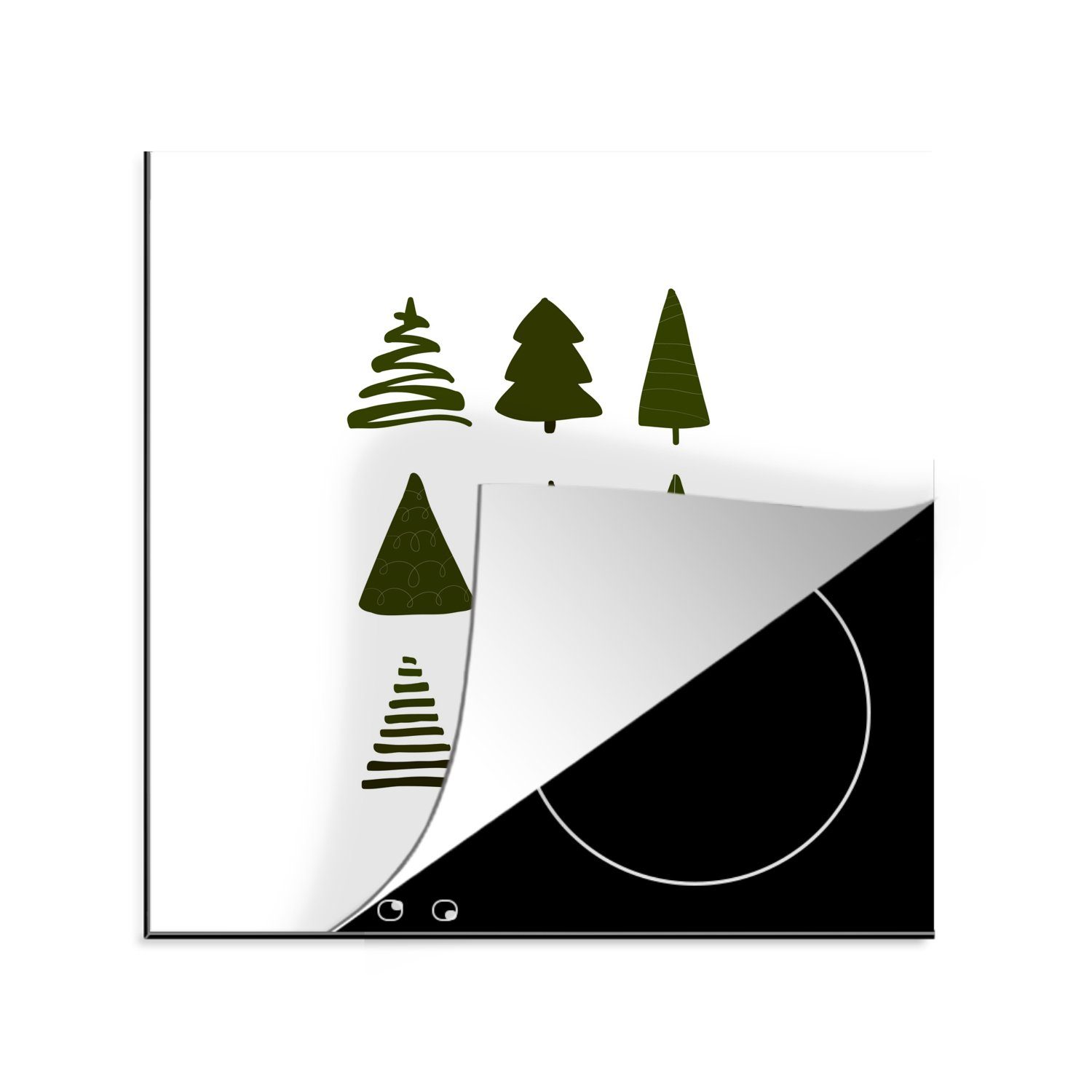 MuchoWow Herdblende-/Abdeckplatte Weihnachtsbäume - Weiß - Muster, Vinyl, (1 tlg), 78x78 cm, Ceranfeldabdeckung, Arbeitsplatte für küche