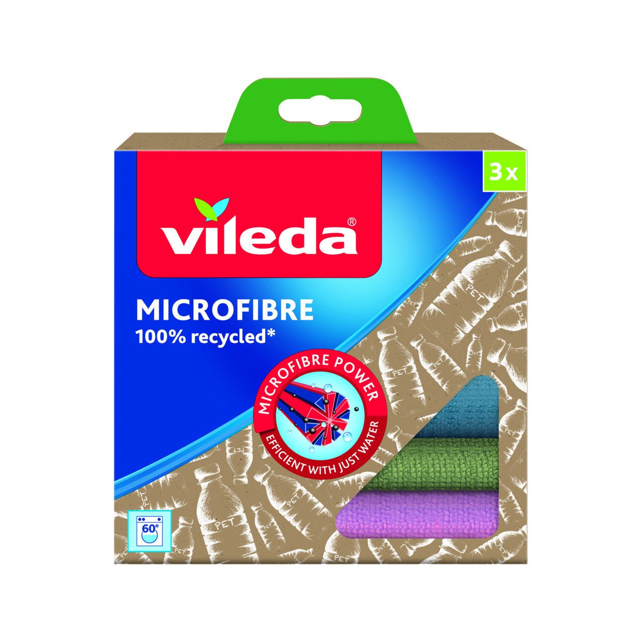 Vileda Vileda Microfasertuch Microfibre 100% Recycled 3 Reinigungstücher (Polyester)