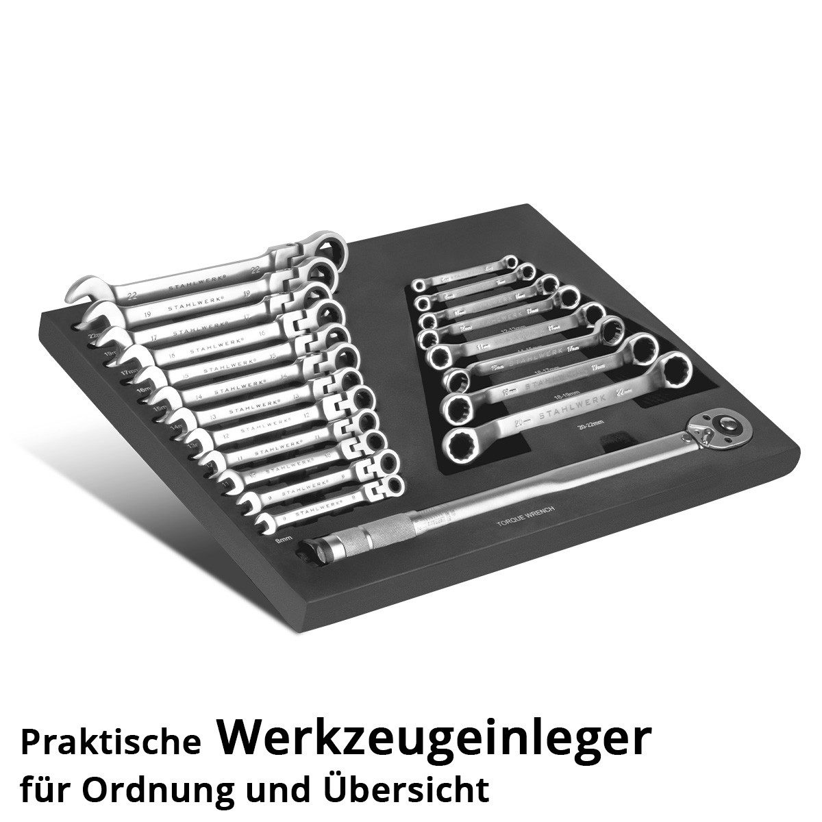 STAHLWERK Steckschlüssel Werkzeugwageneinlage Schraubenschlüssel-Satz (Set, 21 St), Schweißer-Gripzangen inklusive Transportkoffer