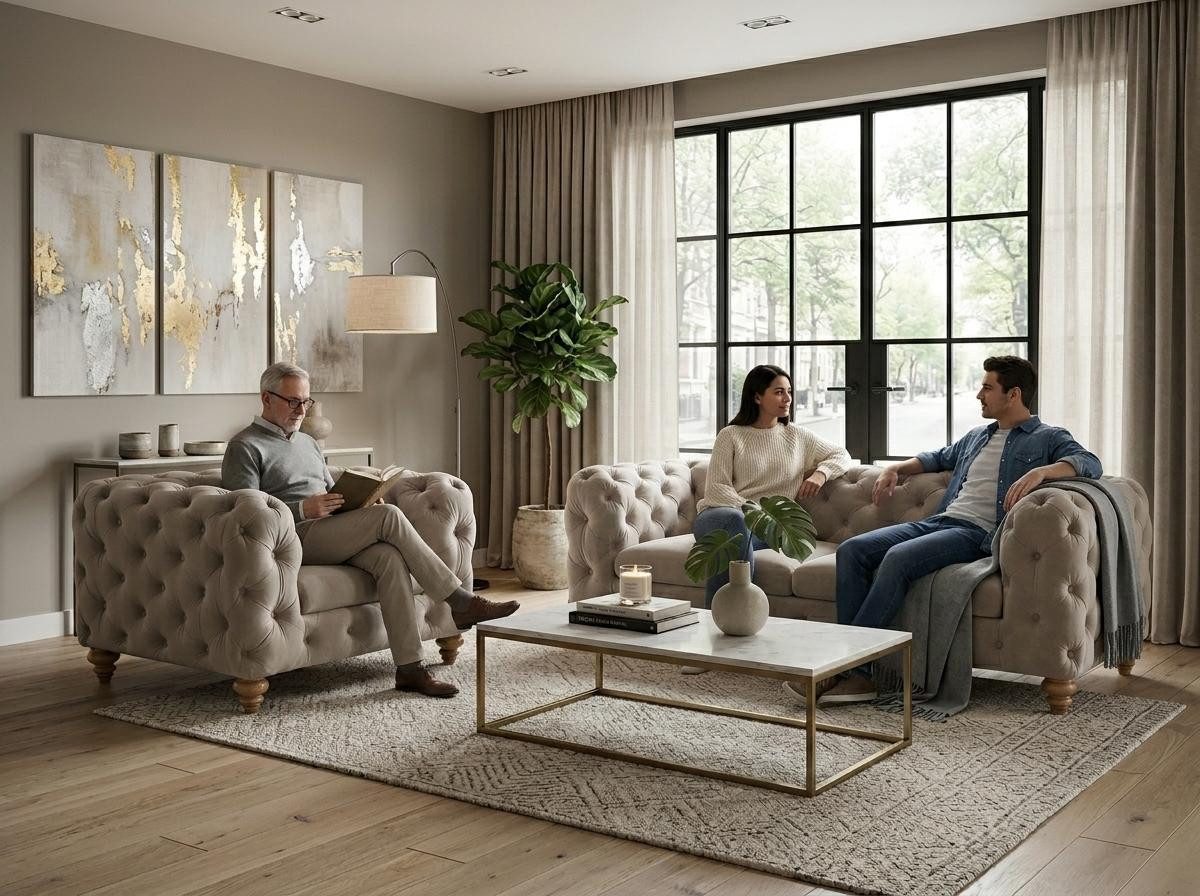JVmoebel Chesterfield-Sofa Beiges Chesterfield Wohnzimmer-Set 2,5+1-Sitzer-Sofas, 2 Teile, Made in Europa