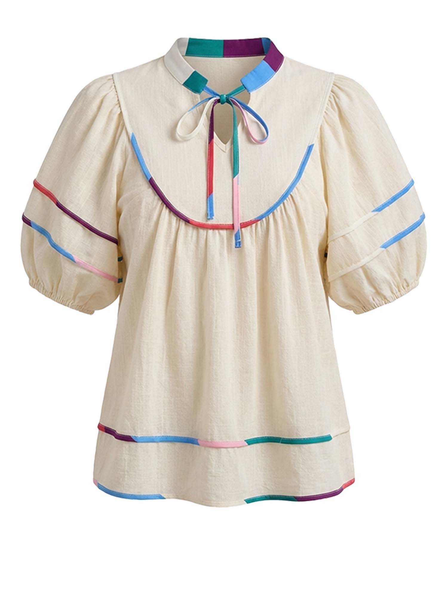 Imily Bela Blusentop Damen Bluse mit Puffärmeln und V-Ausschnitt (Packung, 1-tlg., 1per-Pack) mit Kordelzügen – Bild 5 von 5