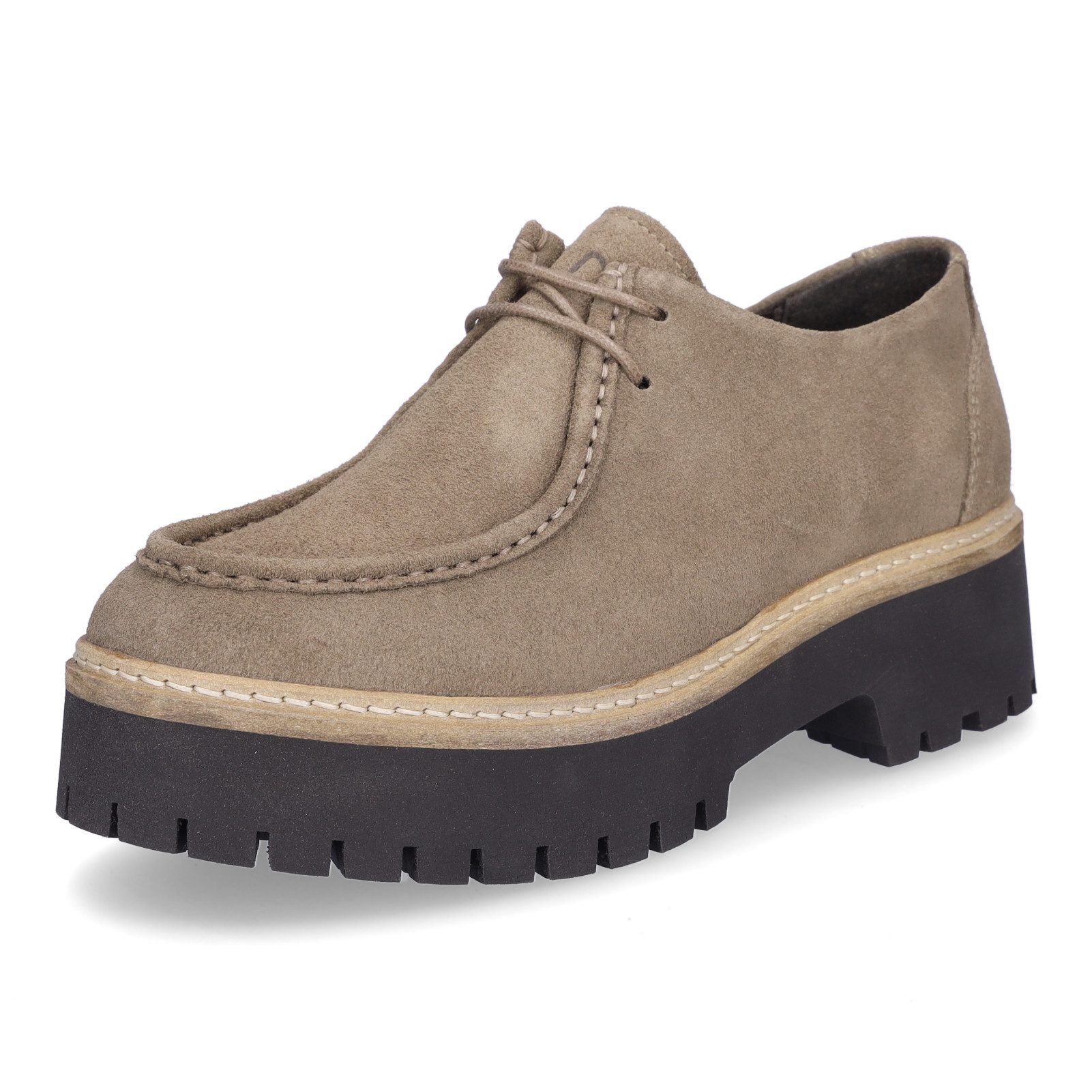 MIDS MINKA Damen Schnürschuh taupe aus Veloursleder mit Mokassin-Naht & flexibler Profilsohle