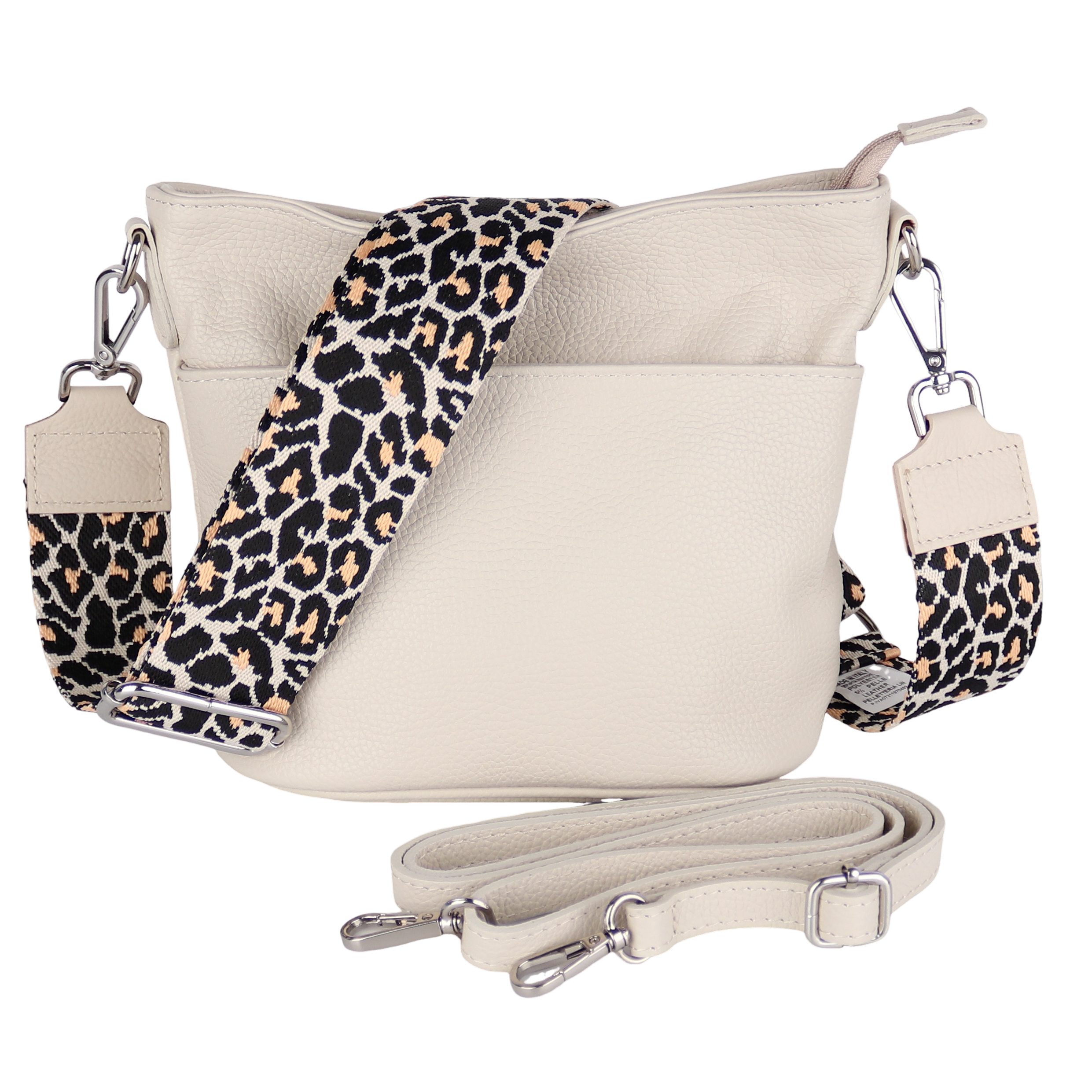 MIRROSI Umhängetasche Damen, Crossbody Bag, Echtleder Made in Italy (1 Tasche 2 Gurte oder Basic Version 1 Tasche 1 Gurt), 24x18x12cm (BXHXT)