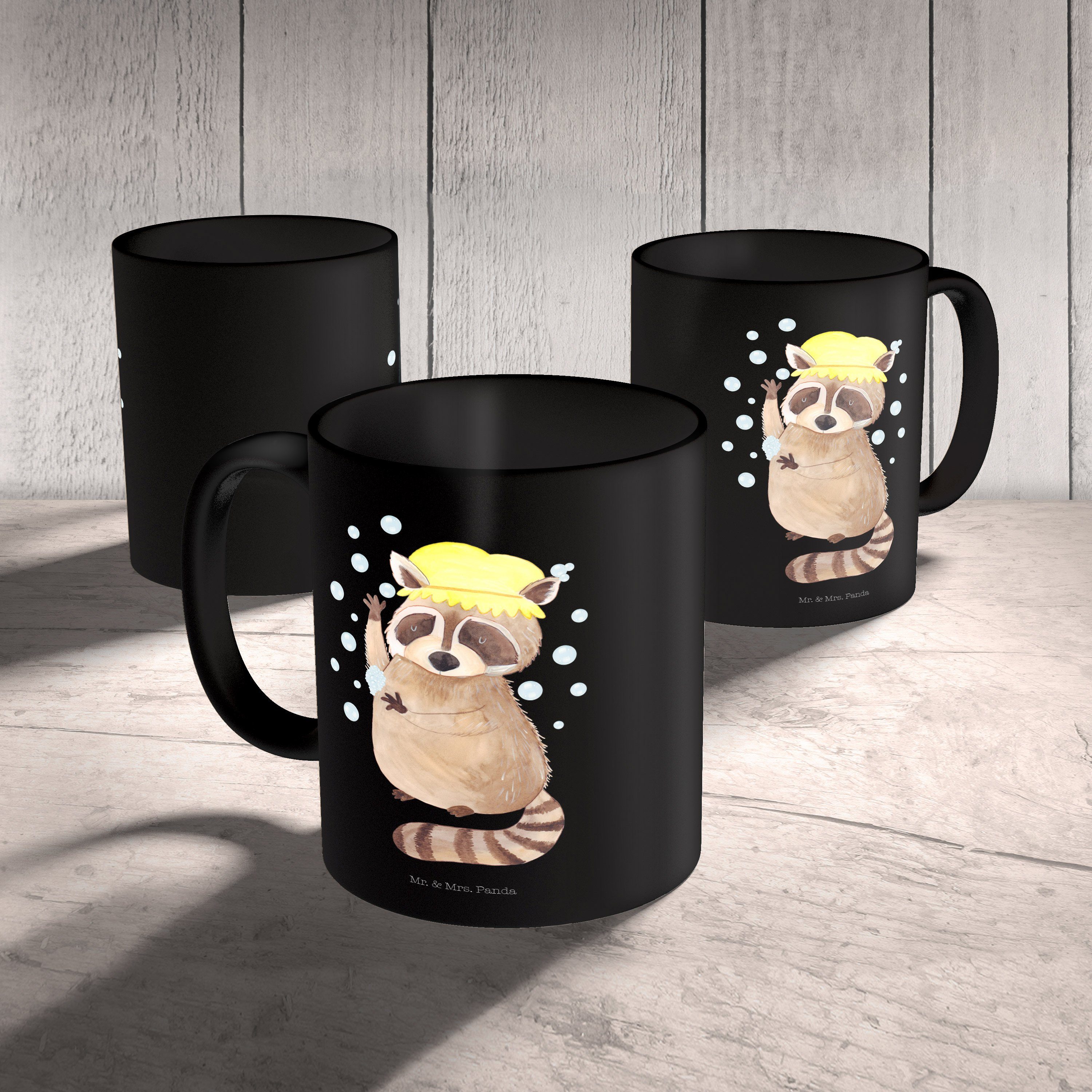 Mr. & Mrs. Panda Tasse Tasse Geschenk, Waschbär Spr, Schwarz lustige - Motive, Keramik Kaffeetasse, - Schwarz