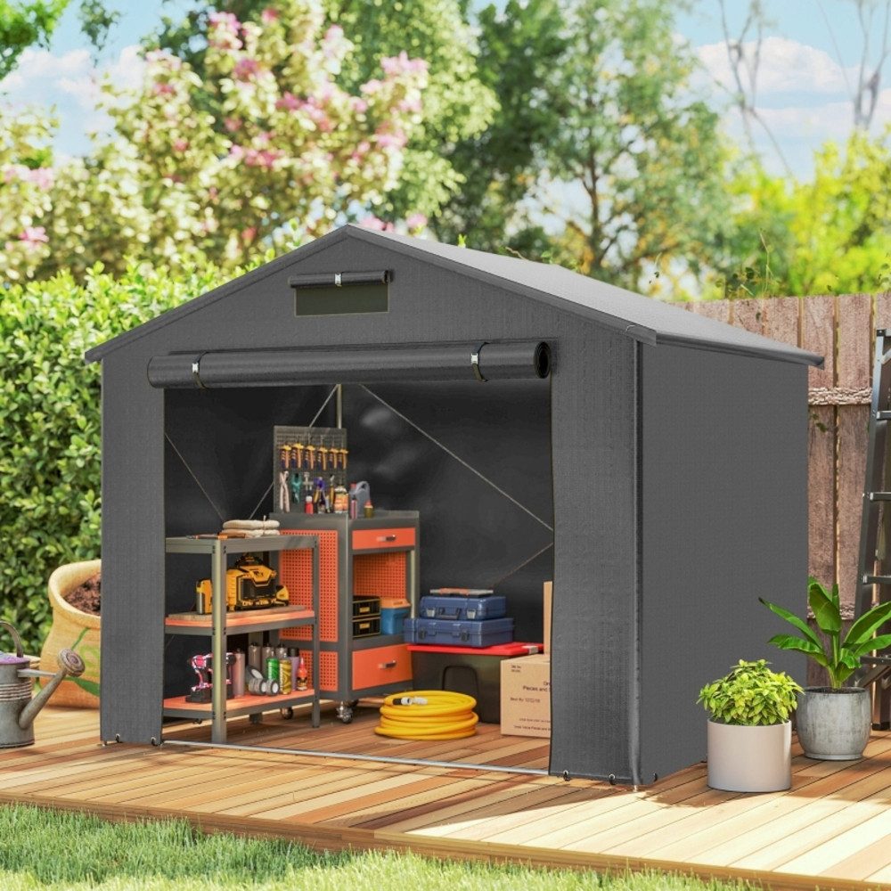 CHICFURN Gerätehaus Zeltgarage 247x180x202 cm, PE, UV-beständig, Wasserdicht, BxT: 247x180 cm, (Packung, 1 St., Garagenzelt Zeltgarage), Garagenzelt mit aufrollbarer Reißverschlusstür Belüftungsfenster