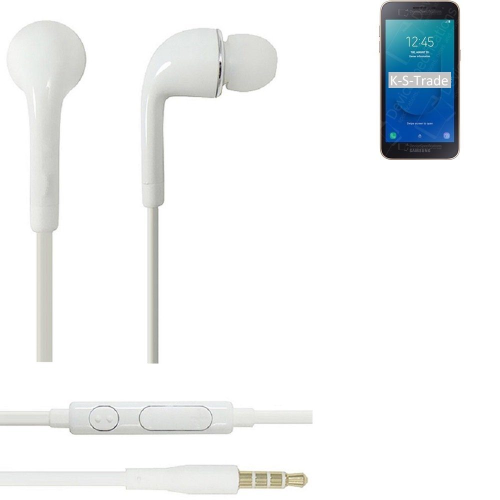 K-S-Trade für Samsung Galaxy J2 Core In-Ear-Kopfhörer (Kopfhörer Headset mit Mikrofon u Lautstärkeregler weiß 3,5mm)
