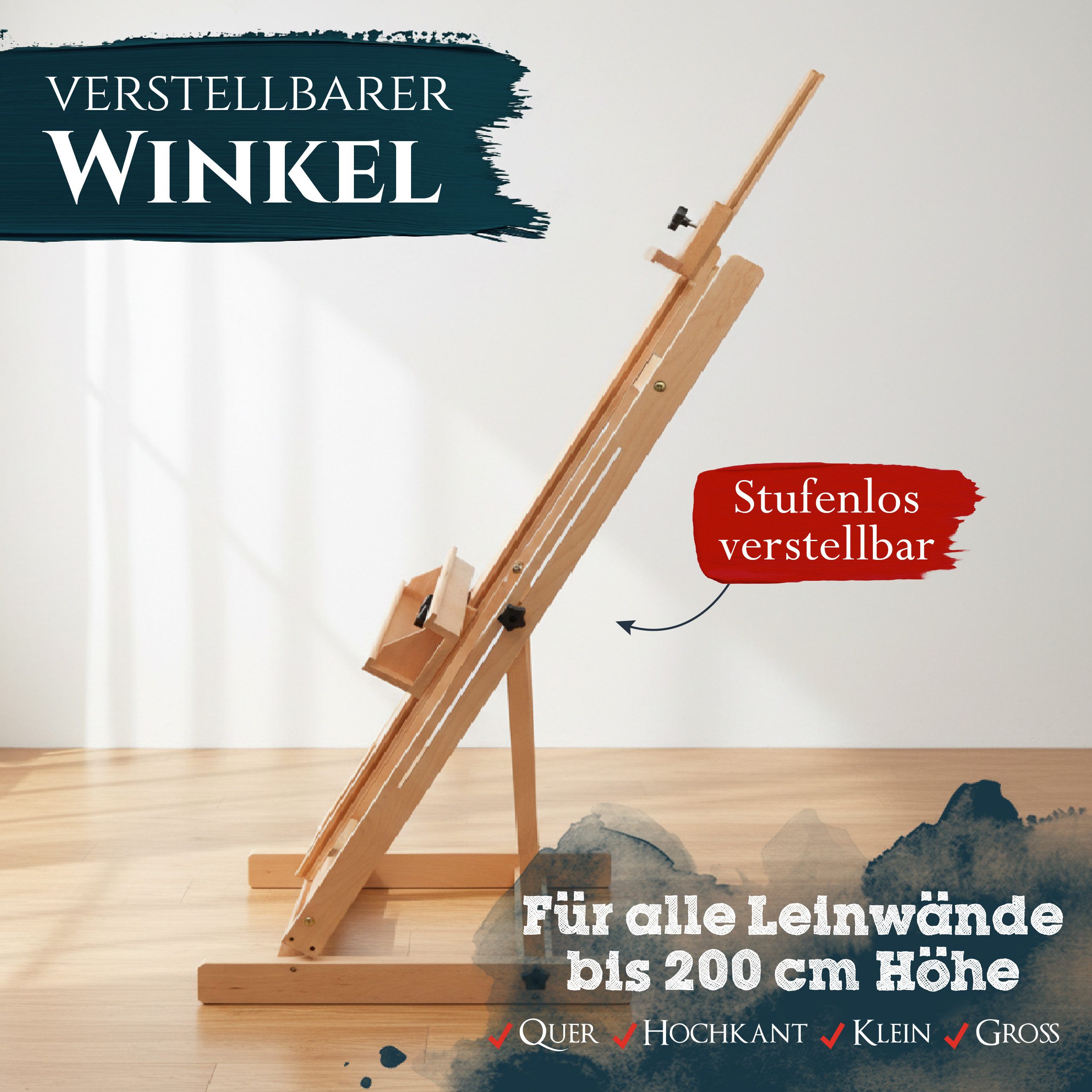 Artina Staffelei Staffelei Groß - Keilrahmen bis 200cm Malstaffelei, aus Massivem Buchenholz - Atelierstaffelei, Studiostaffelei – Bild 4 von 5