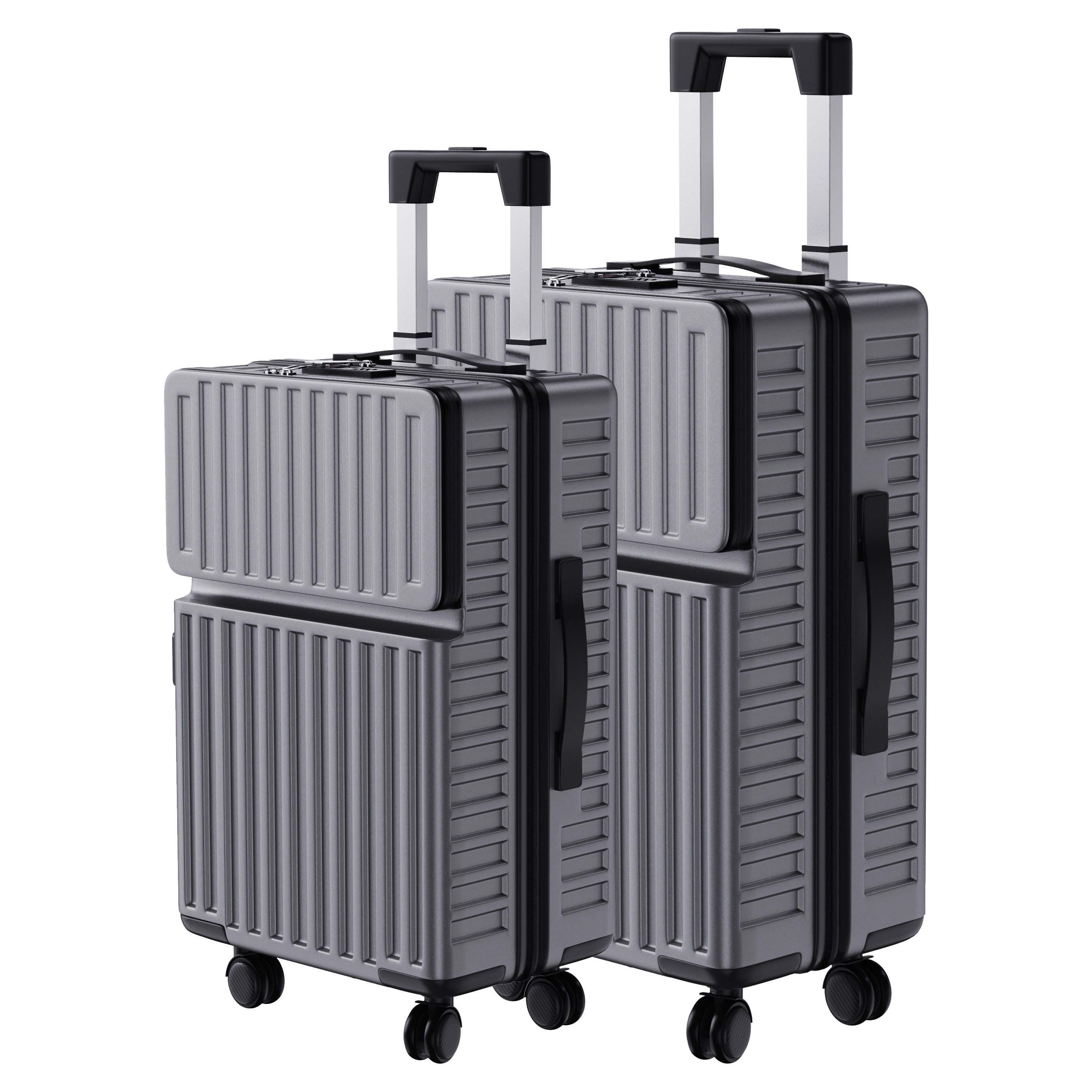Henunem Kofferset Trolleyset Reisekoffer ABS Hartschalenkoffer mit Zahlenschloss, Hartschalen Rollkoffer,2 tlg,4 Rollen,ABS-Material, grau-B