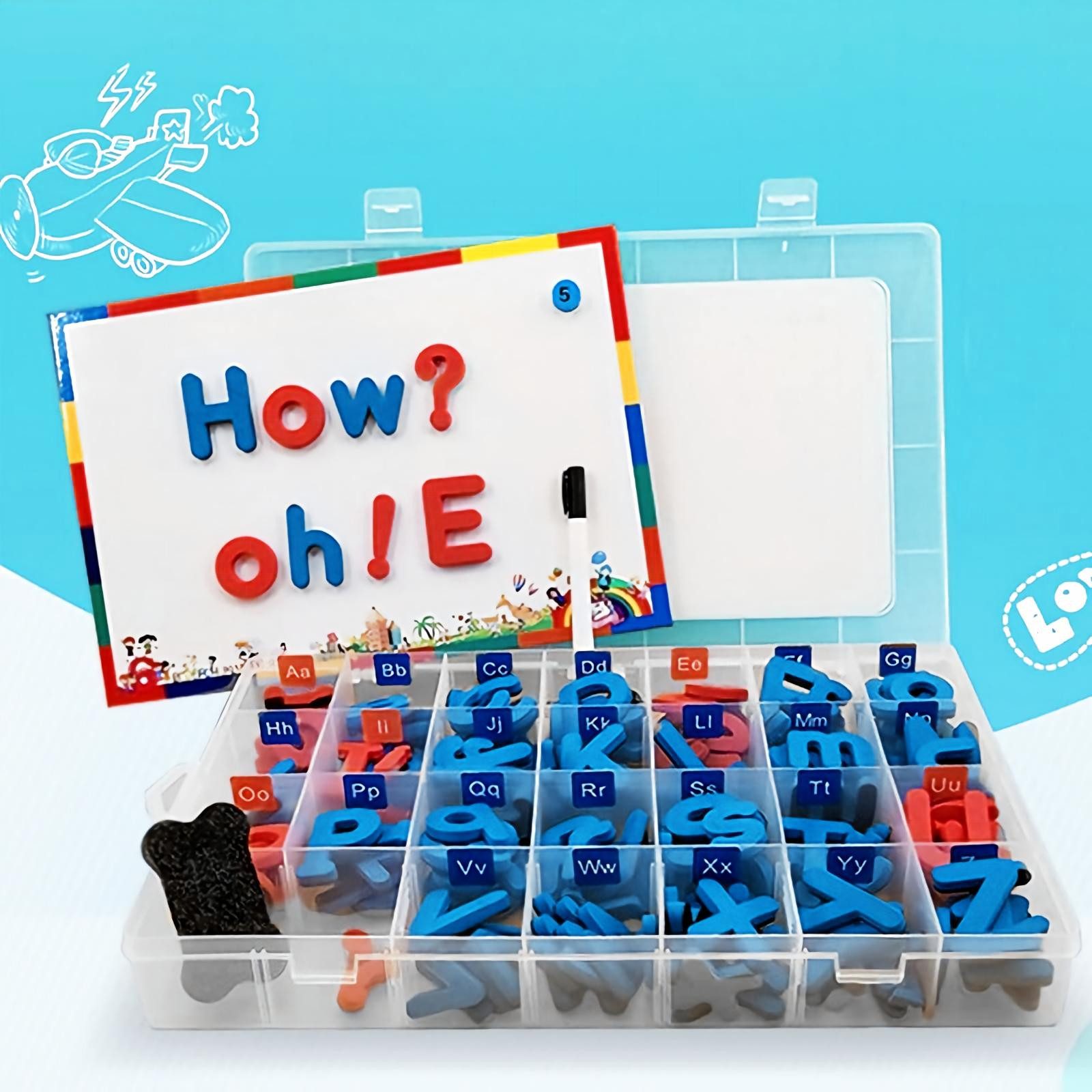 Kityhome Lernspielzeug Magnetische Buchstaben, 234-teilig, EVA, waschbar, Magnet-Buchstaben in Box,3 Whiteboard-Stifte,1 Whiteboard-Reiniger