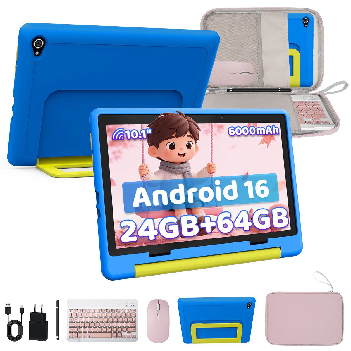 BUFO Kinder Lern-Tablet mit Elternkontrolle 10'' Android 16, 64GB Tablet (10", 64 GB, Android 16, Kids Bumper blau)